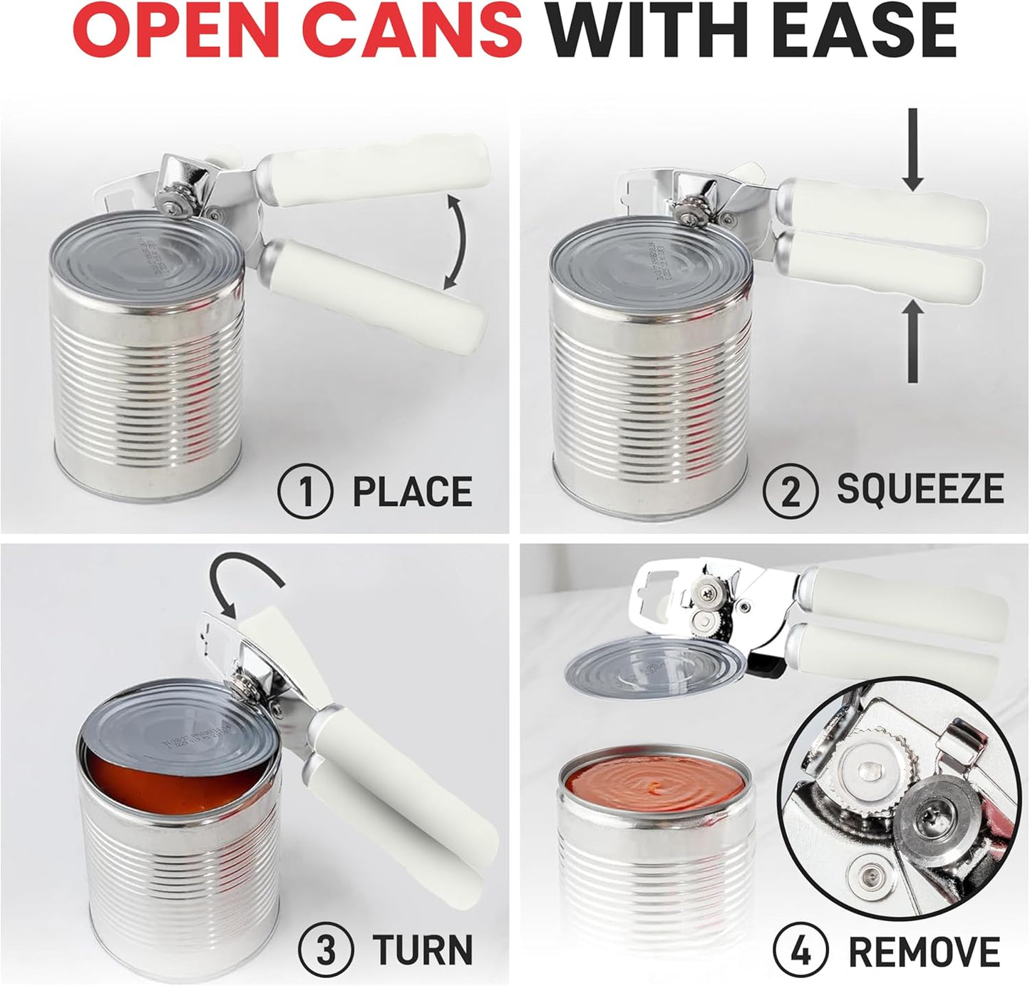 Zulay Kitchen Heavy Duty Stainless Steel Can Opener Manual with Bottle Opener - Rust Proof Manual Can Opener With Turn Knob & Soft Grip Handles