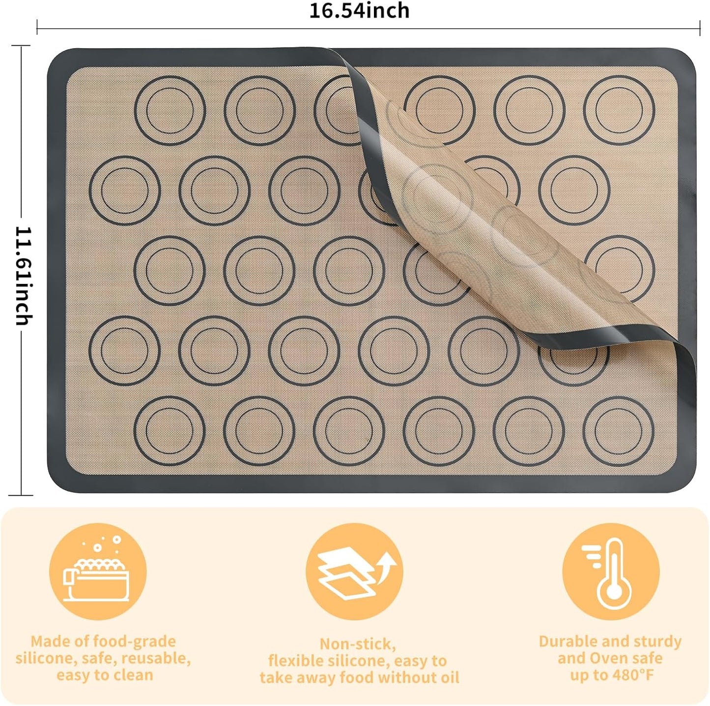 2-Pack Baking Mat with Circles – Silicone Macaron & Cookie Sheet Liners, Non-Stick BPA-Free Reusable Silicone Mats for Half Sheet Pans (16.54" x 11.62"), for Precision Baking & Candy