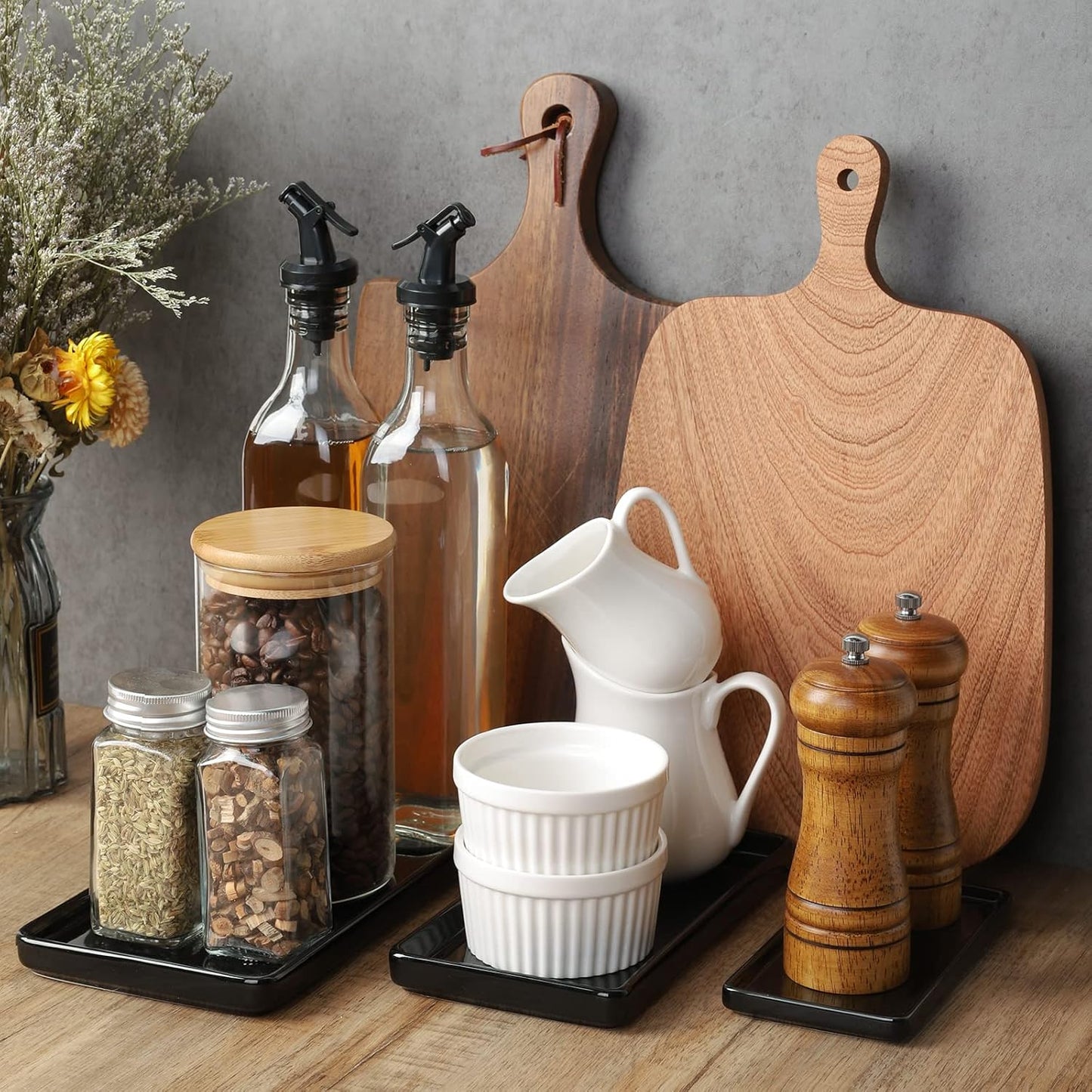 Gurygo 8" Bathroom Trays, Ceramic Vanity Trays for Bathroom, Small Ceramic Tray, Kitchen Soap Tray for Kitchen Counter (Black, 8",Set/1)