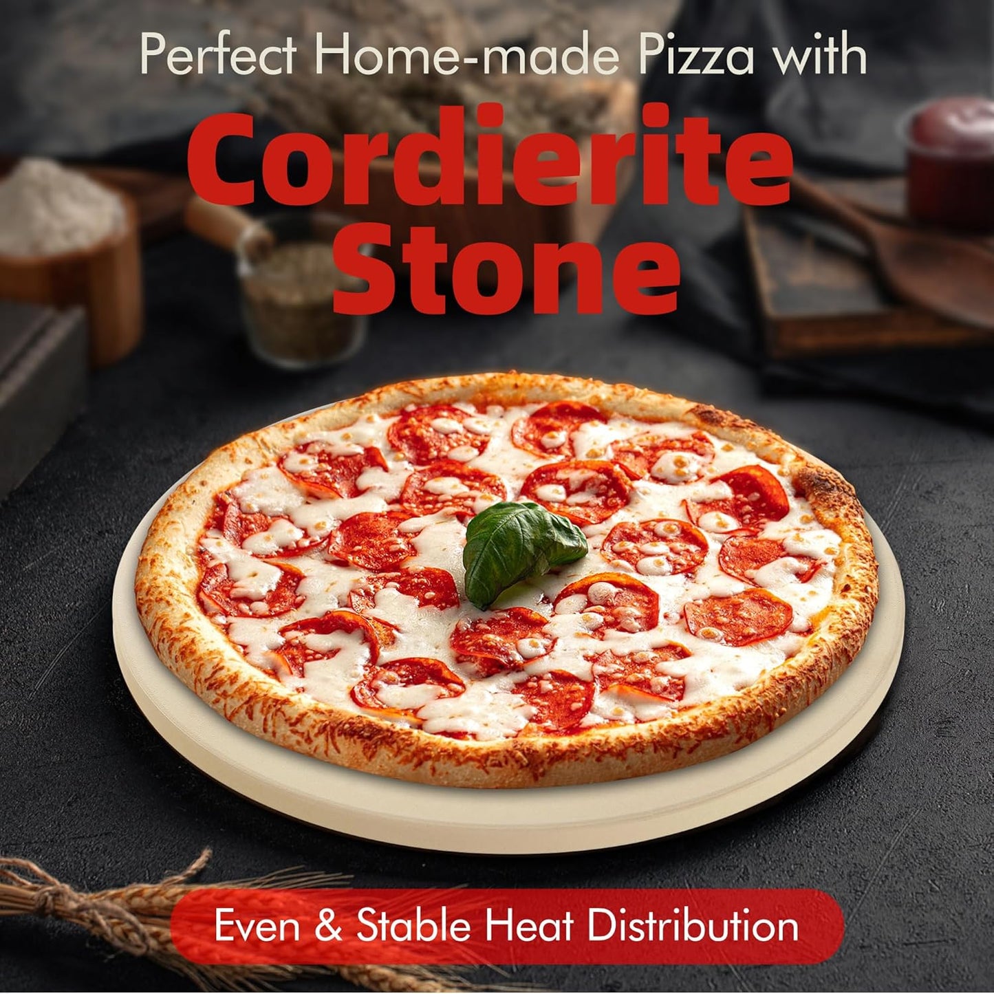 14" Round Pizza Stone, Heavy Duty Cordierite Pizza Pan for Grilling & Pizza Oven, High Temperature Resistant Baking Stone for Pizza, Bread, Meat