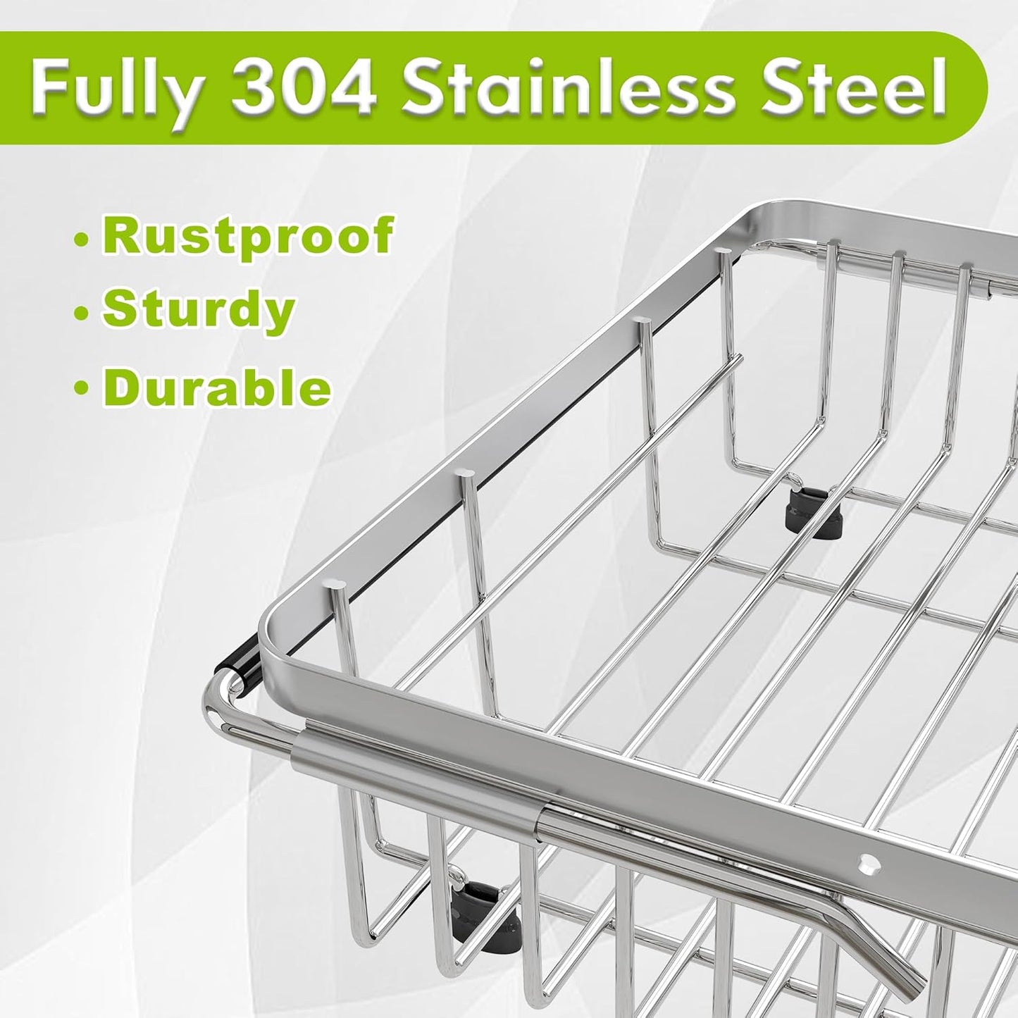 JASIWAY Dish Drying Rack in Sink, Expandable Stainless Steel Dish Drainer for Kitchen Sink, Dish Strainer Rack, Retractable Over Sink Dish Rack with Utensil Holder, 13.1''~16.6''D x 11.8''W, Silver
