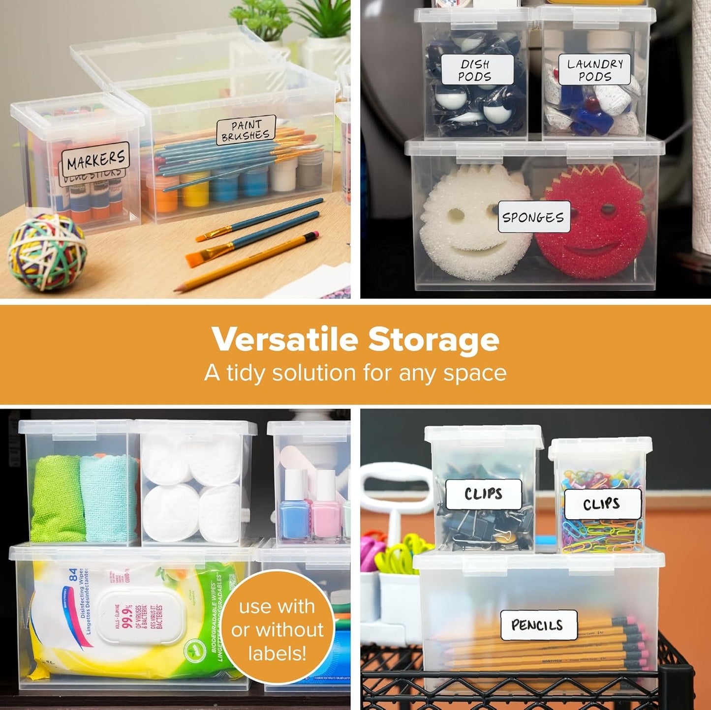 Bostitch Konnect Storage Containers with Lids, Organizer, Clear Plastic Box, Stackable Nesting Bins, 3-Piece Bundle, 1 Large, 2 Medium