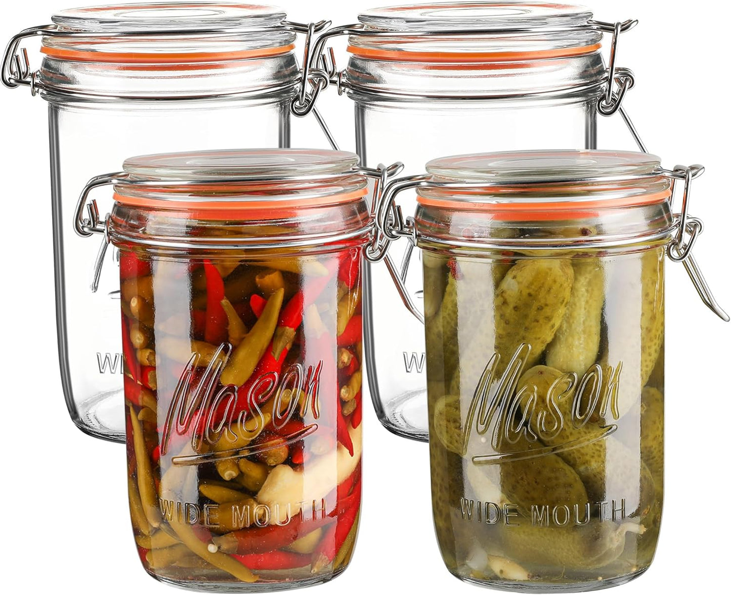24oz Wide Mouth Mason Jars – 4 Pack Glass Jars with Airtight Lids for Canning, Pickling, Meal Prep, Jam, Jelly, Overnight Oats & DIY Projects