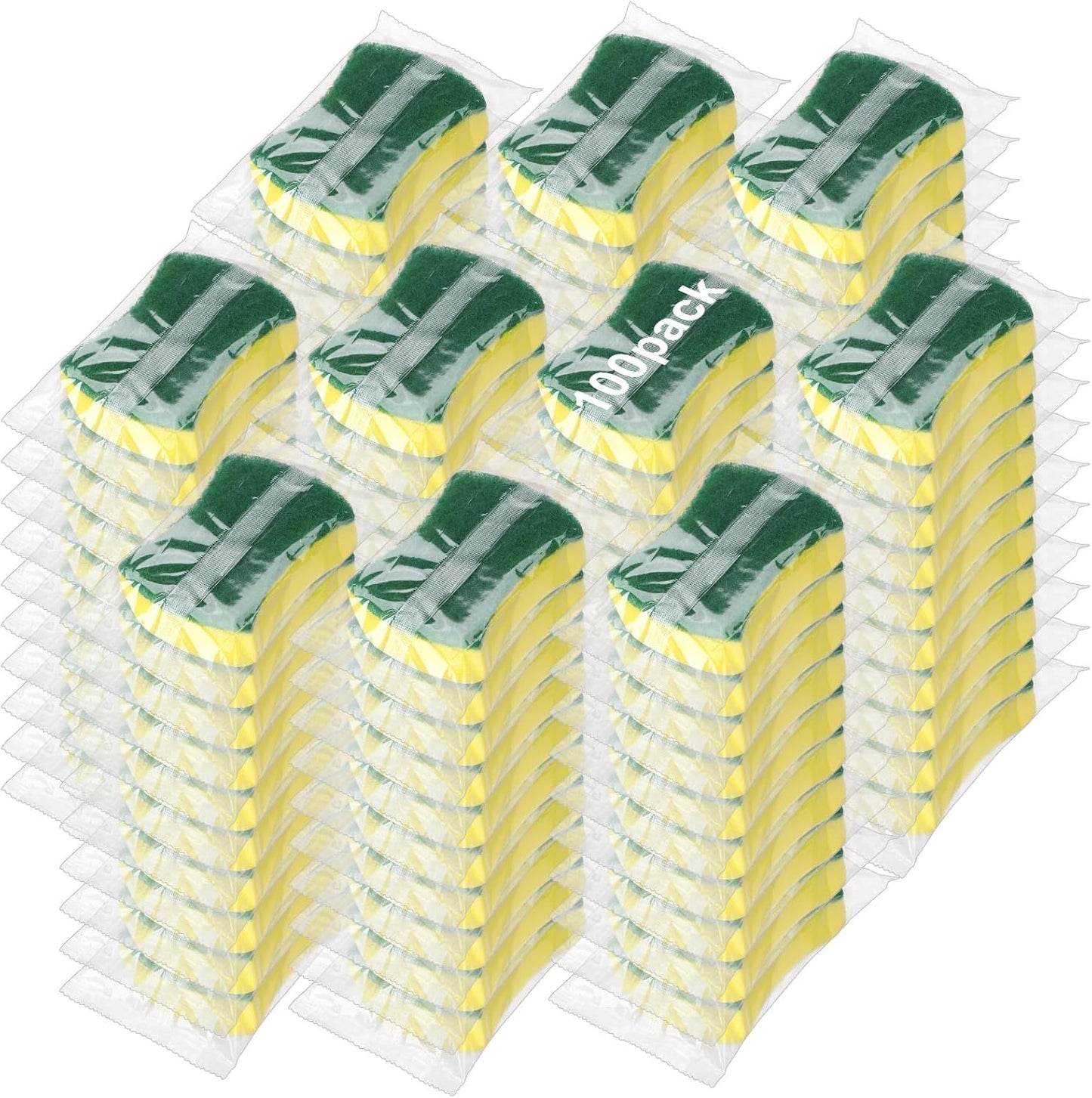 100 Pcs Individually Wrapped Sponges,Uncompressed Non Scratch Scrouing Sponges for Household Cleaning Dishes Kitchen Airbnb Apartment Car Bike