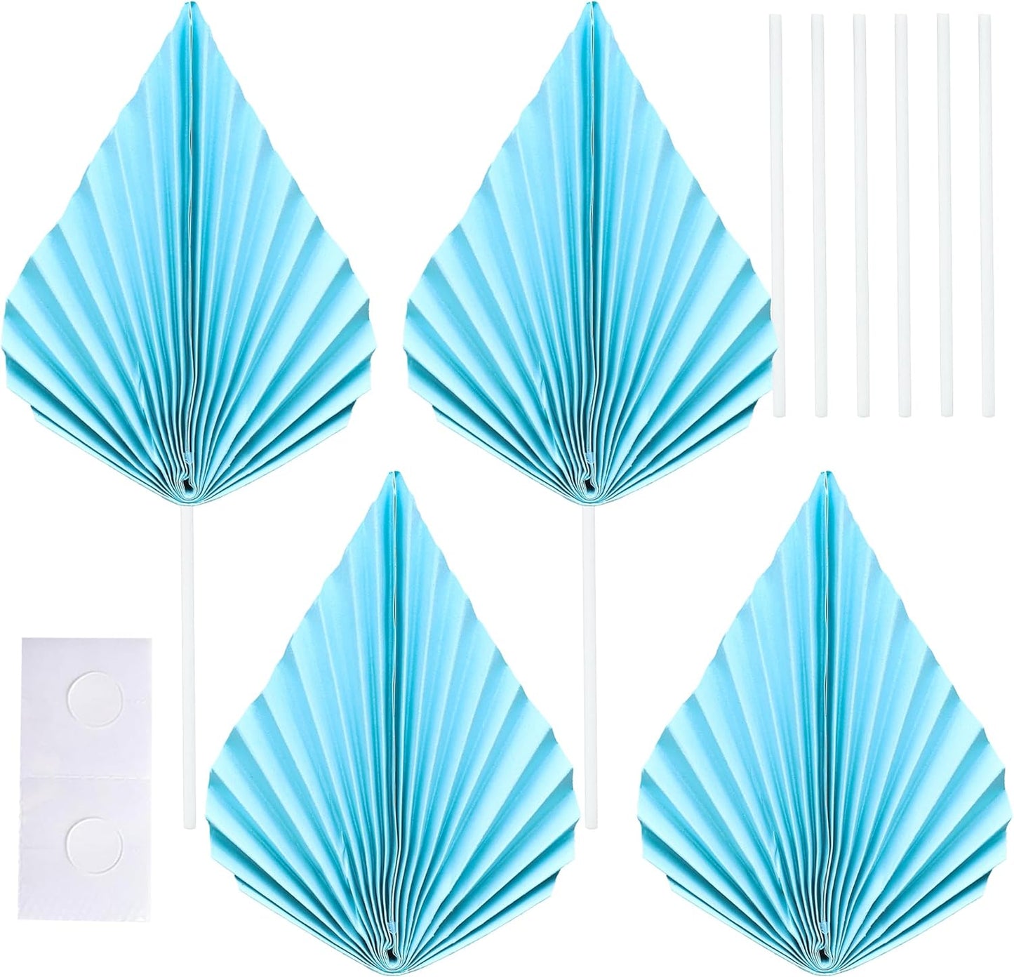 Gyufise 6pcs Paper Palm Fan Cake Toppers - Palm Leaf Fan & Spear Leaf Cupcake Toppers - Cake Insert Decoration for DIY Craft Projects, Home, Wedding, Party Supplies - Lake Blue