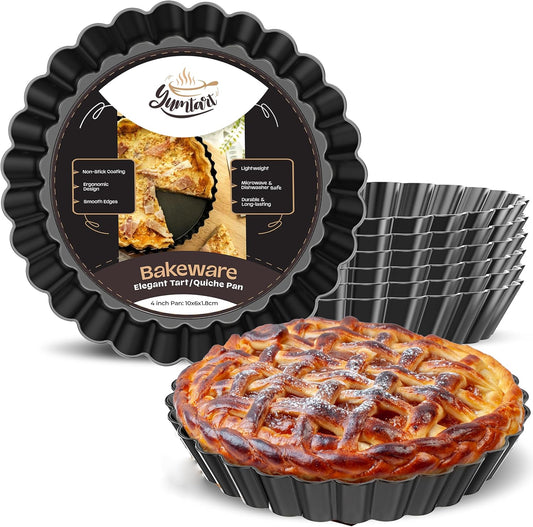 4 Inch Round Tart Pan 8 Pieces, False Bottom Pie Pan, Deep Fluted Tart and Quiche Pan with Removable Bottom - Non-Stick Tart Pan