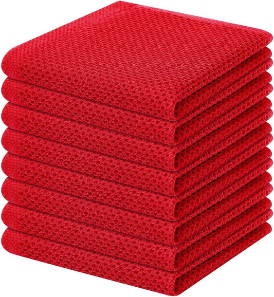 Homaxy 100% Cotton Waffle Weave Kitchen Dish Cloths, Ultra Soft Absorbent Quick Drying Dish Towels, 12 x 12 Inches, 8-Pack, Red