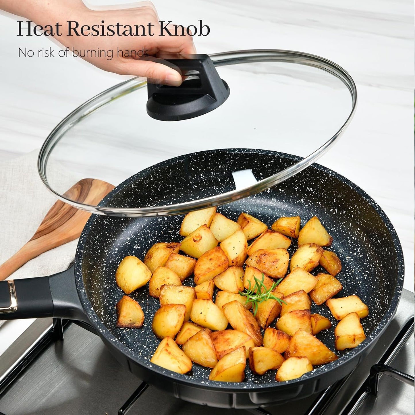 12 In Glass Lid for Frying Pan, Tempered Replacement Cover Compatible with All 12 inches Cookware for Skillets, Round Cast Iron, Cast Aluminium, Stainless Steel Pans &Pots