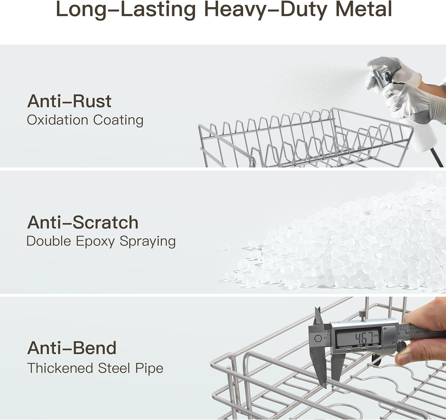 BOOSINY 2 Tier Turquoise Large Stainless Steel Dish Drainers Drying Rack for Kitchen Counter with Drainboard, Rust Proof Metal, Space Saving, Modern Aesthetic, Compact Plates Strainers with Extra Mat