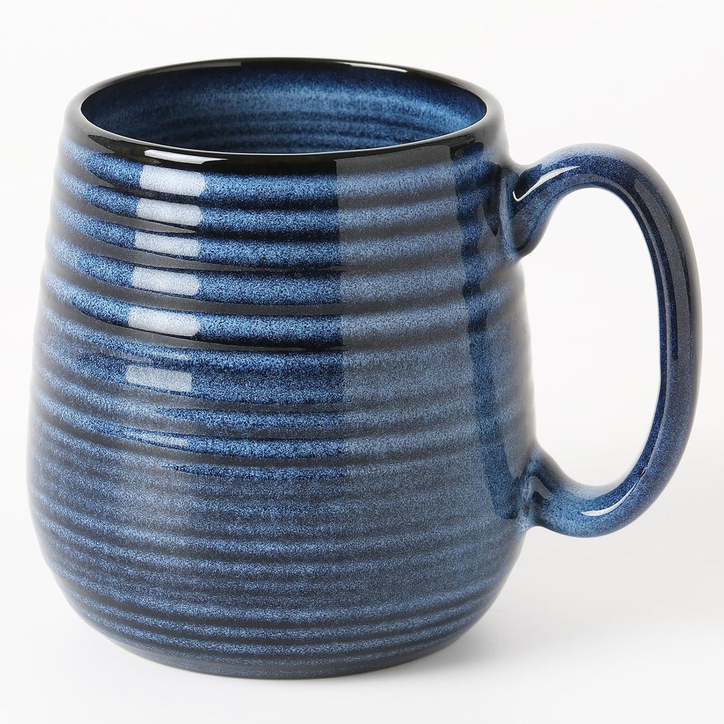 20 oz Large Ceramic Coffee Mug, Coffee Mugs for Women and Men, Big Tea Cups, Large Handle Handmade Pottery Mug for Office and Home, Microwave and Diahwasher Safe (Blue with Stripes, 1PCS)