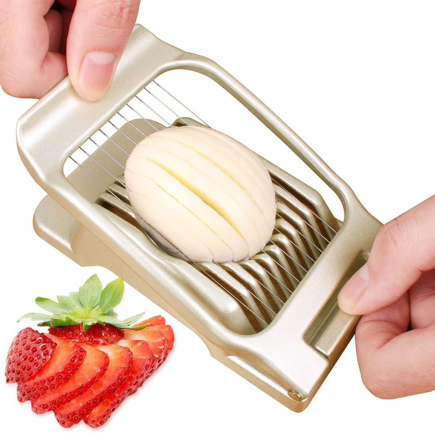 Egg Slicer for Hard Boiled Eggs Egg Cutter Strawberry Slicer (Gold)