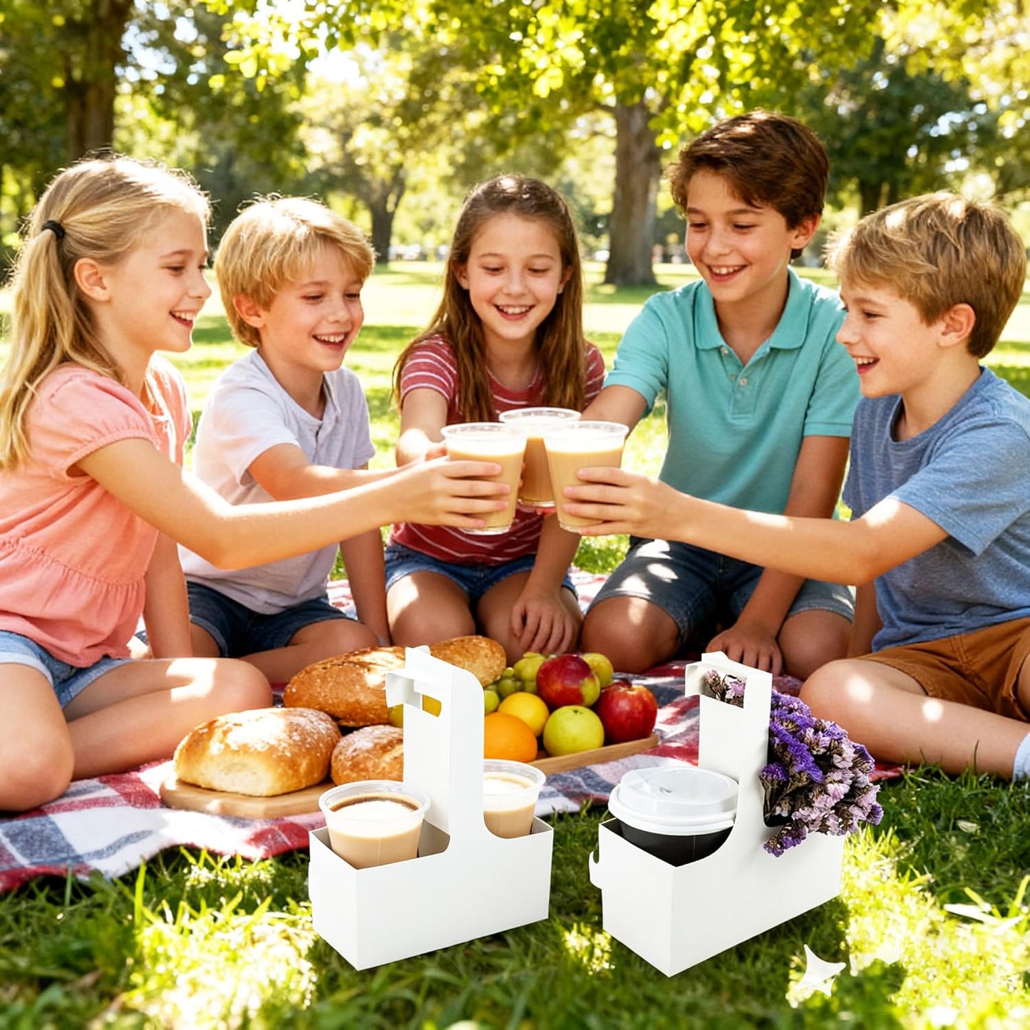 30 Pack 2-Cup Drink Carrier with Handle, Disposable White Cardboard Paper Cup Holder for Cold/Hot Drinks,Cup Carrier for Coffee or Food Delivery, Take Out Cup Carriers, Mlfklmkl