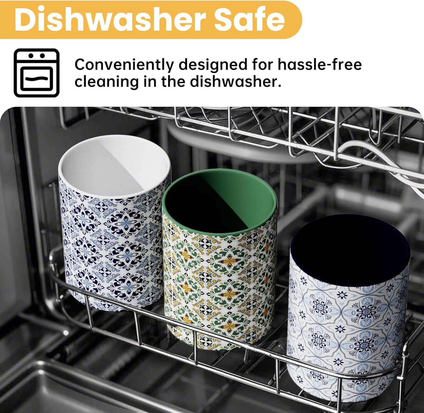 Ceramic Kitchen Utensil Holder for Countertop, Large Mediterranean Utensil Crock ,Navy Blue