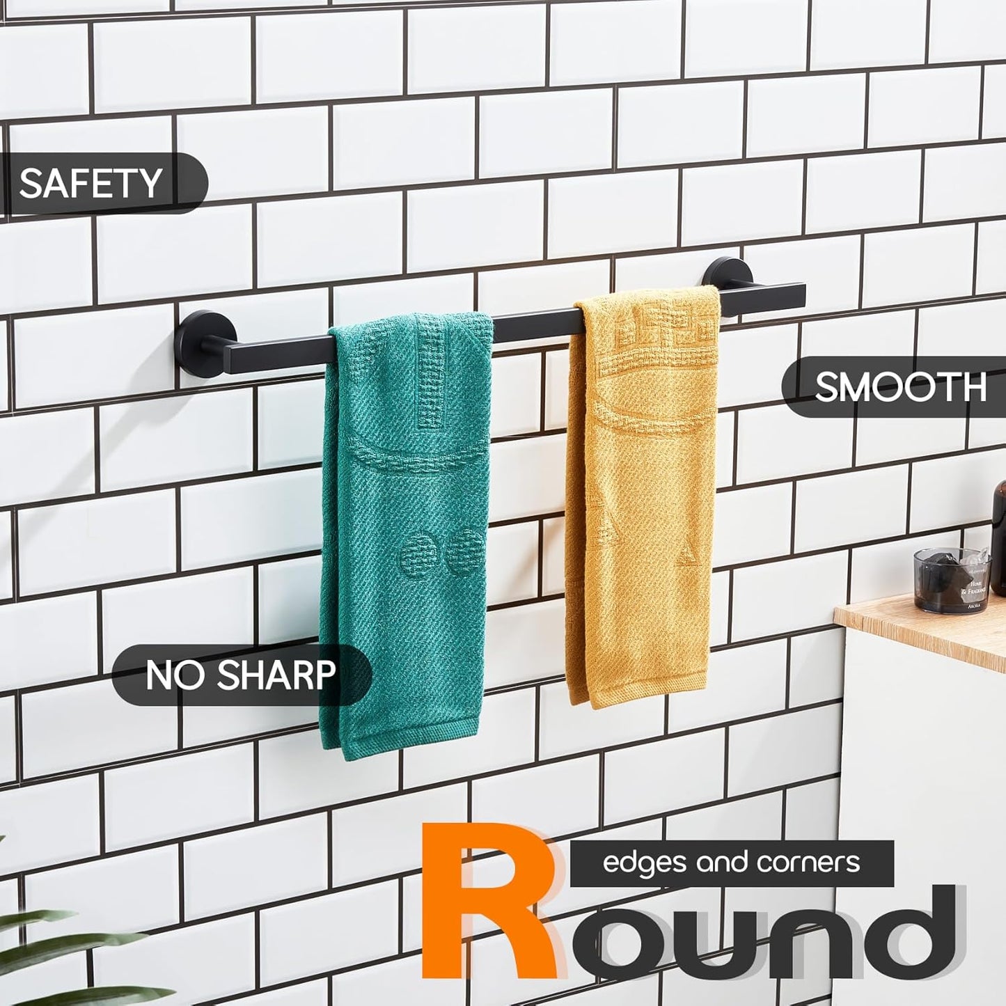 24 Inch Bathroom Towel Bar Bath Towel Rack Kitchen Towel Holder Towel Rails Wall Mounted SUS304 Stainless Steel 2 Pack Matte Black AN4001MB-L24-P2