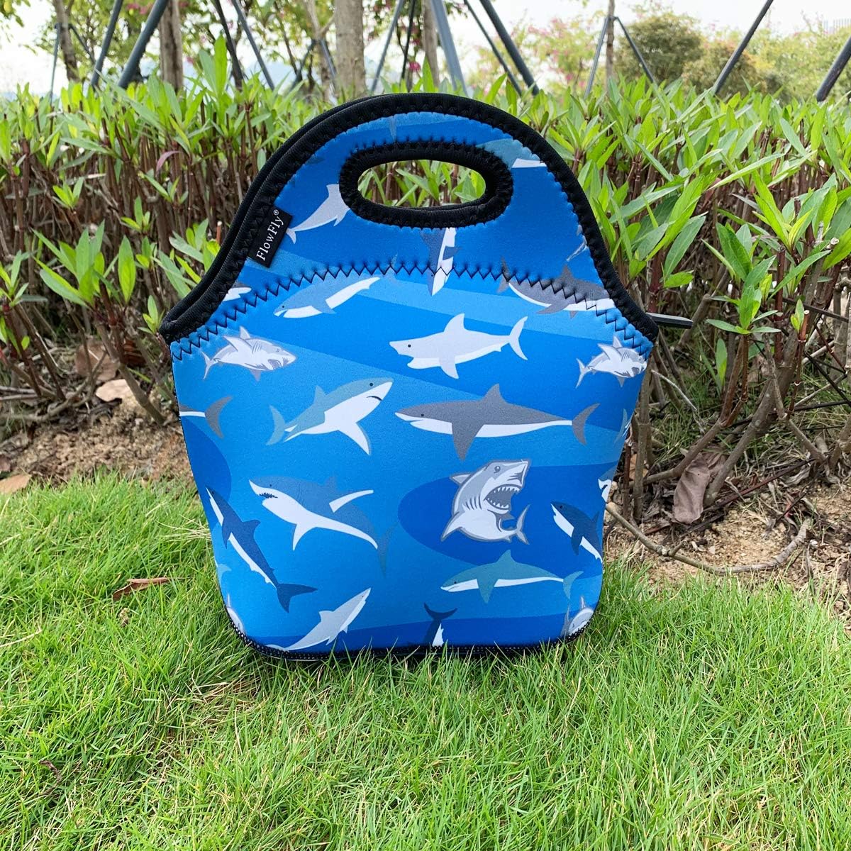 FlowFly Neoprene Kids Lunch box Insulated Soft Bag Mini Cooler Thermal Meal Tote Kit for Boys, Girls,Men,Women,School,Work, Office, Shark