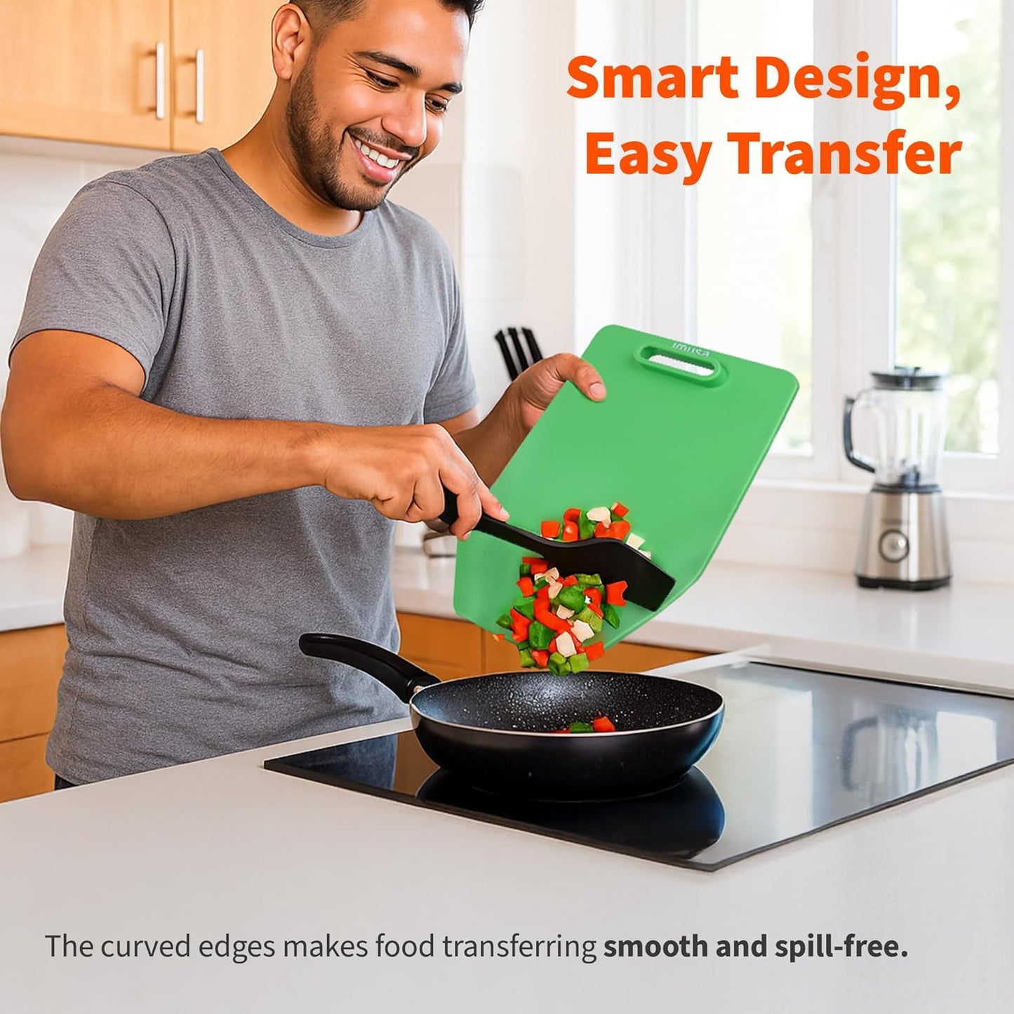 IMUSA Cutting Board Set – 3-Pack Plastic Cutting Boards for Kitchen, 11.8" x 7.4" Color-Coded Chopping Boards with Handles and Curved Edge, Nesting Small Cutting Boards, Dishwasher Safe