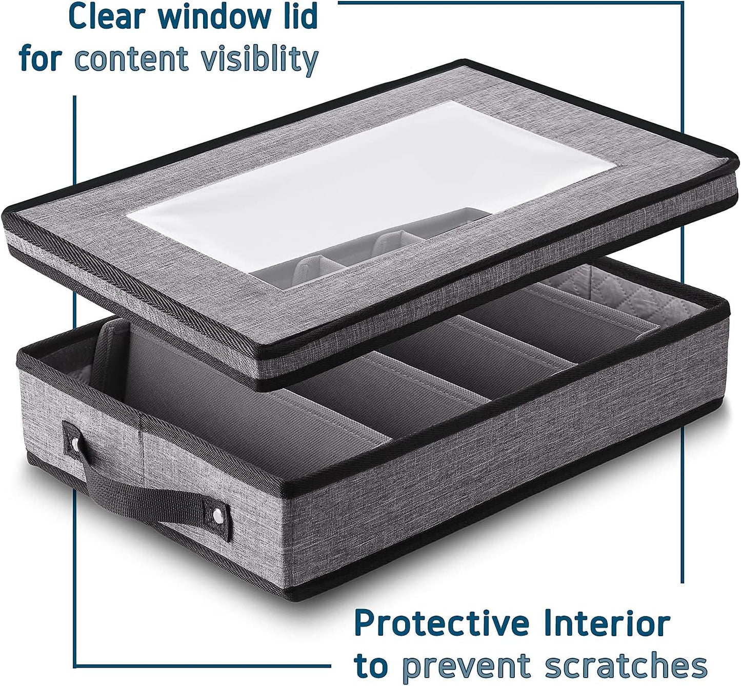 Flatware & Utensil Storage, Durable Silverware Storage Box with Padded Dividers, 5 Compartment Flatware Storage Case, Silverware Case with Handles and Removable Lid - Protects and Organizes Cutlery