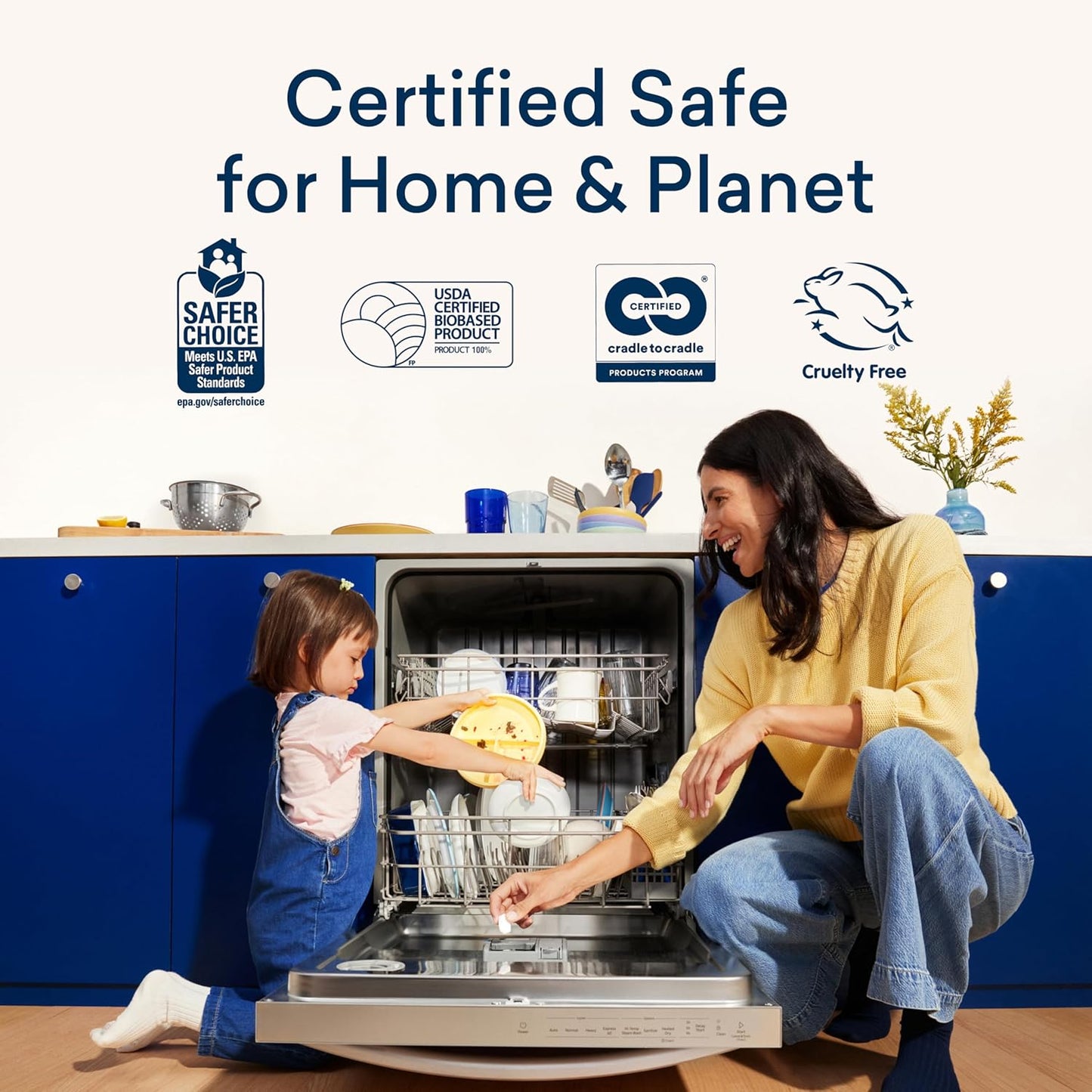 BLUELAND 100% Plastic-Free Dishwasher Detergent Tablets, Starter Set, 60 Count with Tin, Lemon Zest Eco Friendly Dishwashing Pods, Natural, Sustainable