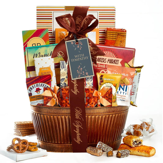 Broadway Basketeers Sympathy Gift Basket – Bereavement & Condolences Care Package, Thoughtful Food Delivery for Loss of Loved One, Comforting Box Present