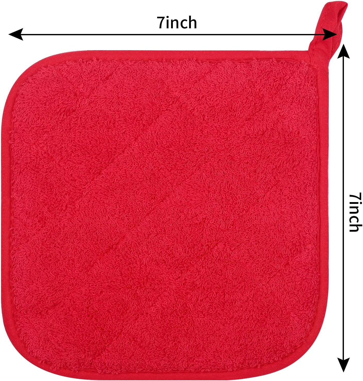 100% Cotton Kitchen Everyday Basic Terry Pot Holder Heat Resistant Coaster Potholder for Cooking and Baking Set of 5 Red