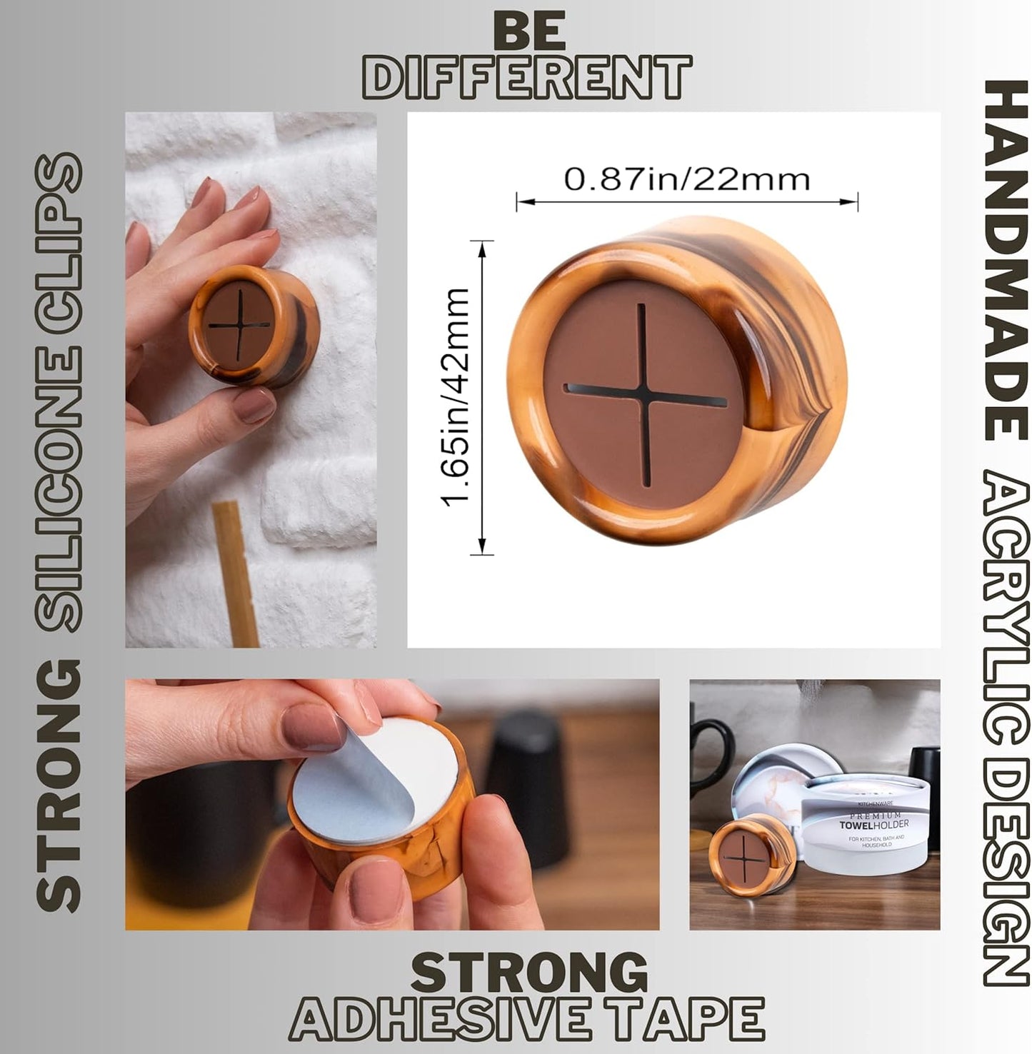 HEFA Towel Hooks - 8 Pack Eco (Helloween Orange) - Multi-Purpose Hooks for Hand, Dish, and Kitchen Towels - Kitchen Organization Gadgets