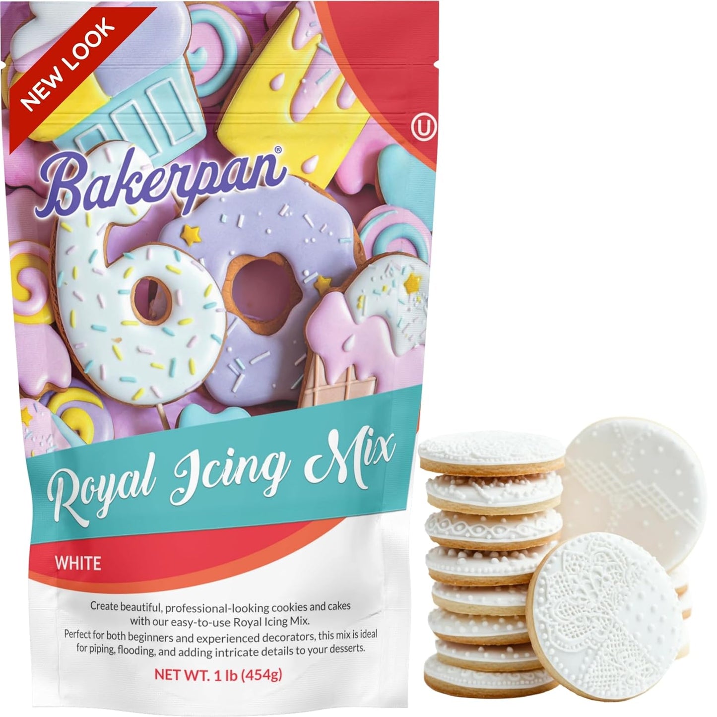 Bakerpan White Royal Icing Mix for Decorating Cookies and Cakes - 16 Ounces (1 lb) (Made in USA)