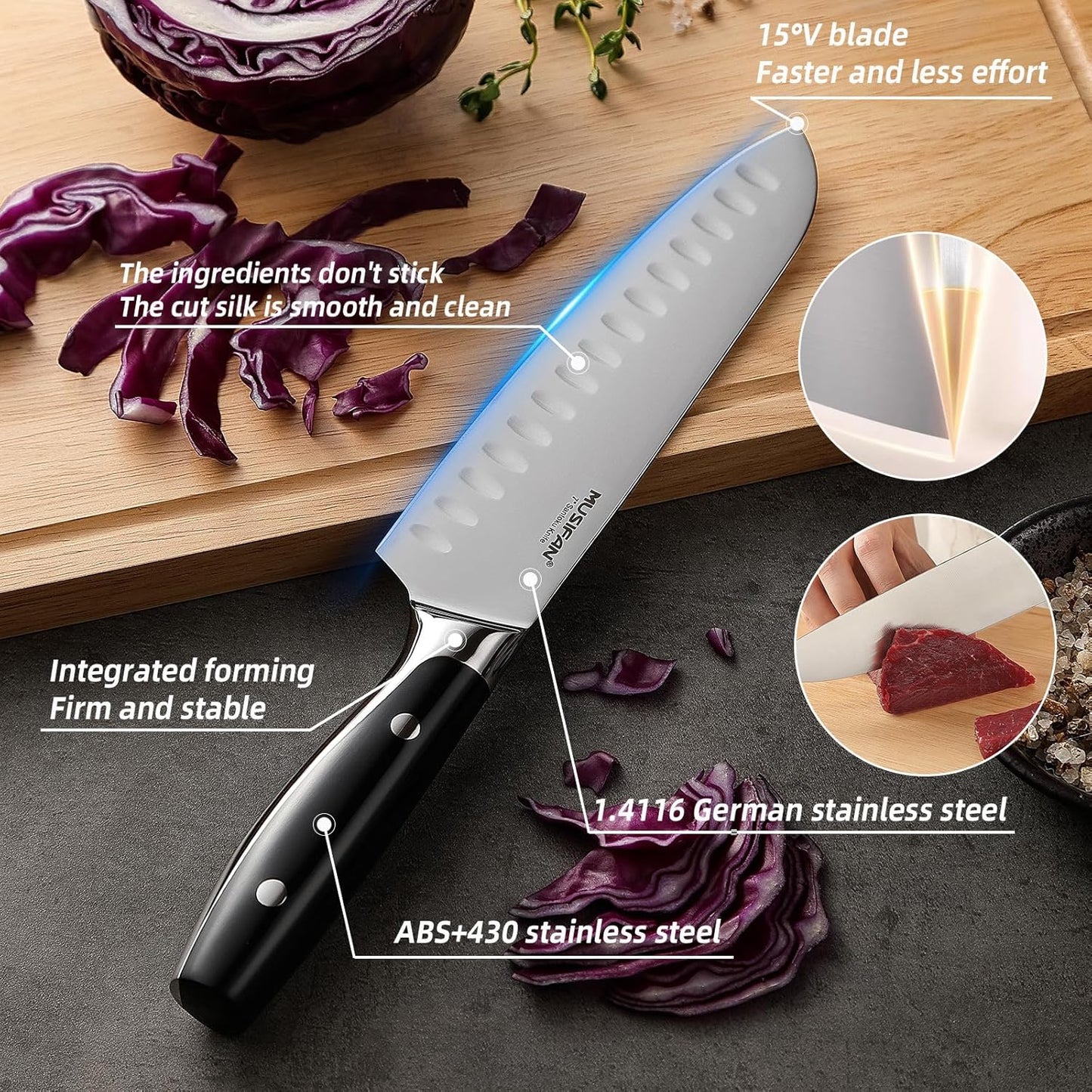 6-Piece Knife Block Sets，Stainless Steel Kitchen Knife Set with Block – High Carbon Black Knives, Dishwasher Safe，Holiday Gift