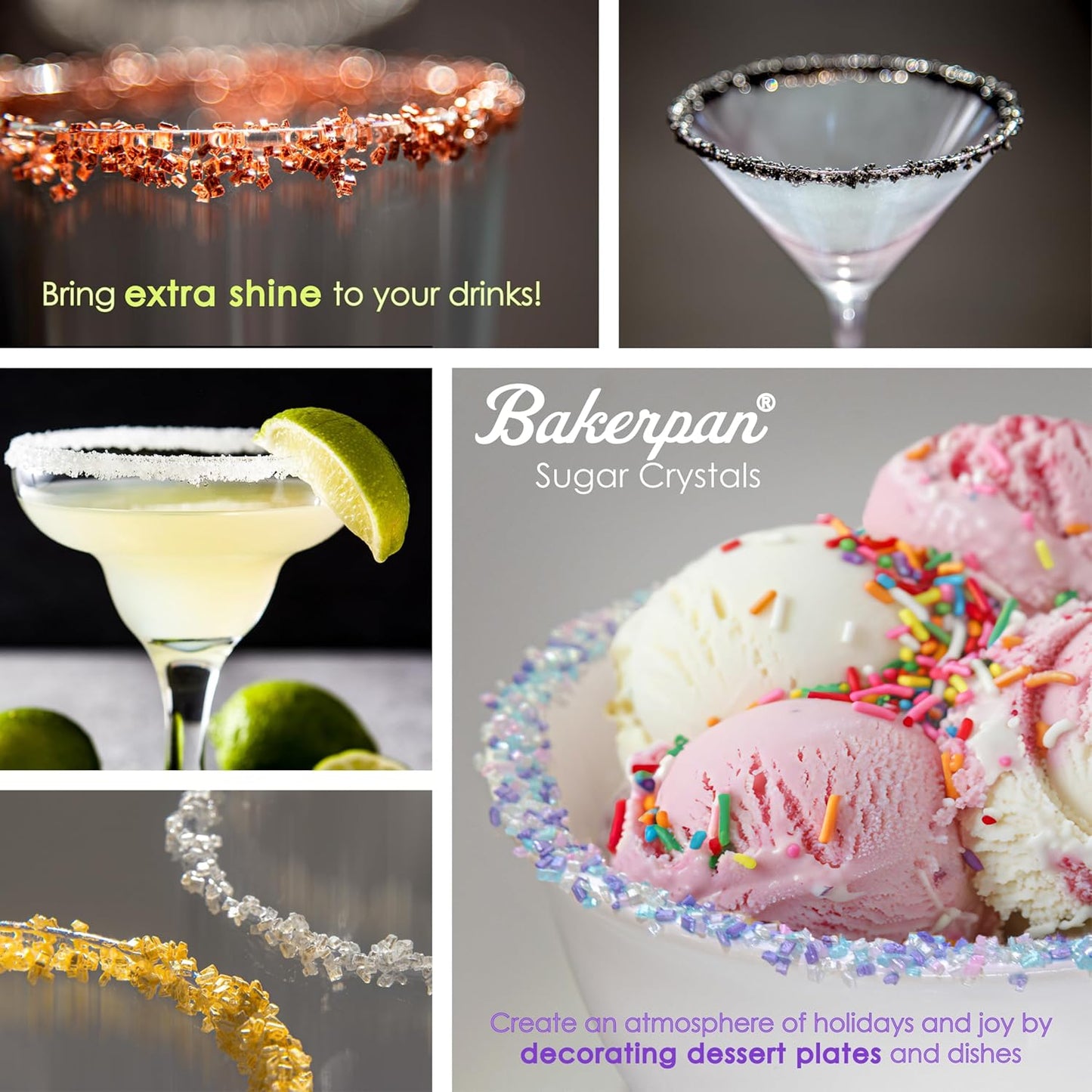 Bakerpan Pearlized Sugar Sprinkles for Baking - 5 Ounce - Sparkling Rose Gold Decorating Sugar Crystals for Cookies, Cake Pops, Ice Cream (Made in USA)