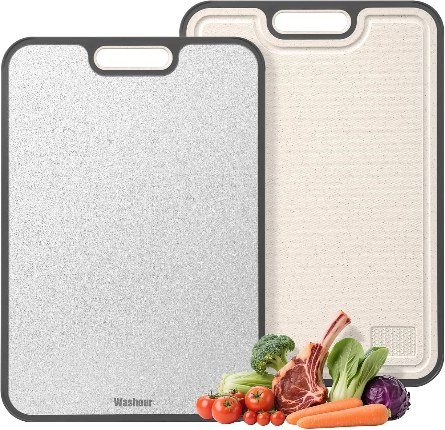 Stainless Steel Cutting Board, Double Sided 304 Steel & Food-Grade PP, Large Chopping Board Food Grade for Meat and Fruit, Non-Slip, Gifts for Housewarming 16”×11”