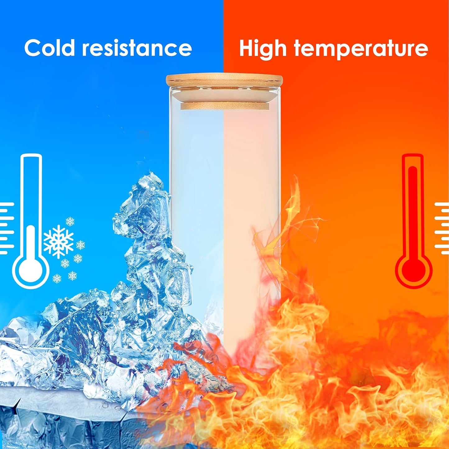 Glass Food Storage Containers Jars with Airtight Bamboo Lid 14 oz 10 pcs, 450 ml Pantry Organization Jar, Glass Terrarium with Lid, Spice, Flour and Sugar Container, Canister Set for Kitchen Counter