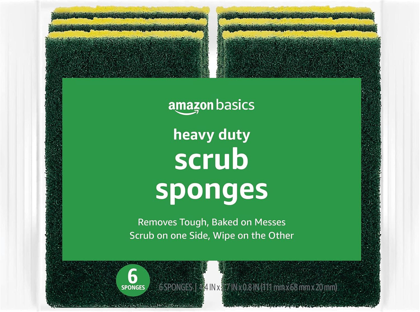 Amazon Basics Cleaning Sponges, Multipurpose, Heavy Duty Scrub Sponges, Yellow/Green, 6-Pack
