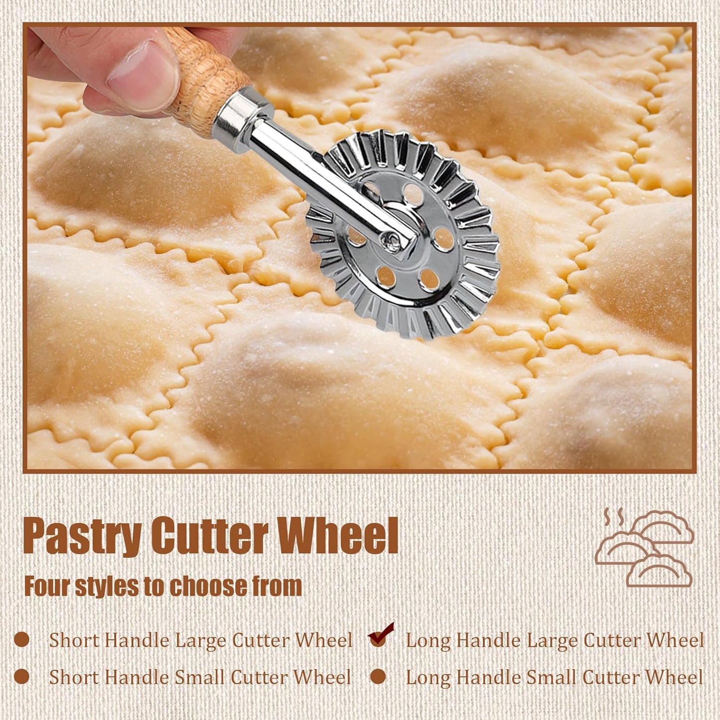 Long Handle Large Cutter Wheel - Exquisite Wooden Handle, Perfect for Pasta, Pizza, Ravioli, Pastry,Cookie - Versatile Crinkle and Biscuit Cutter for Effortless Slicing