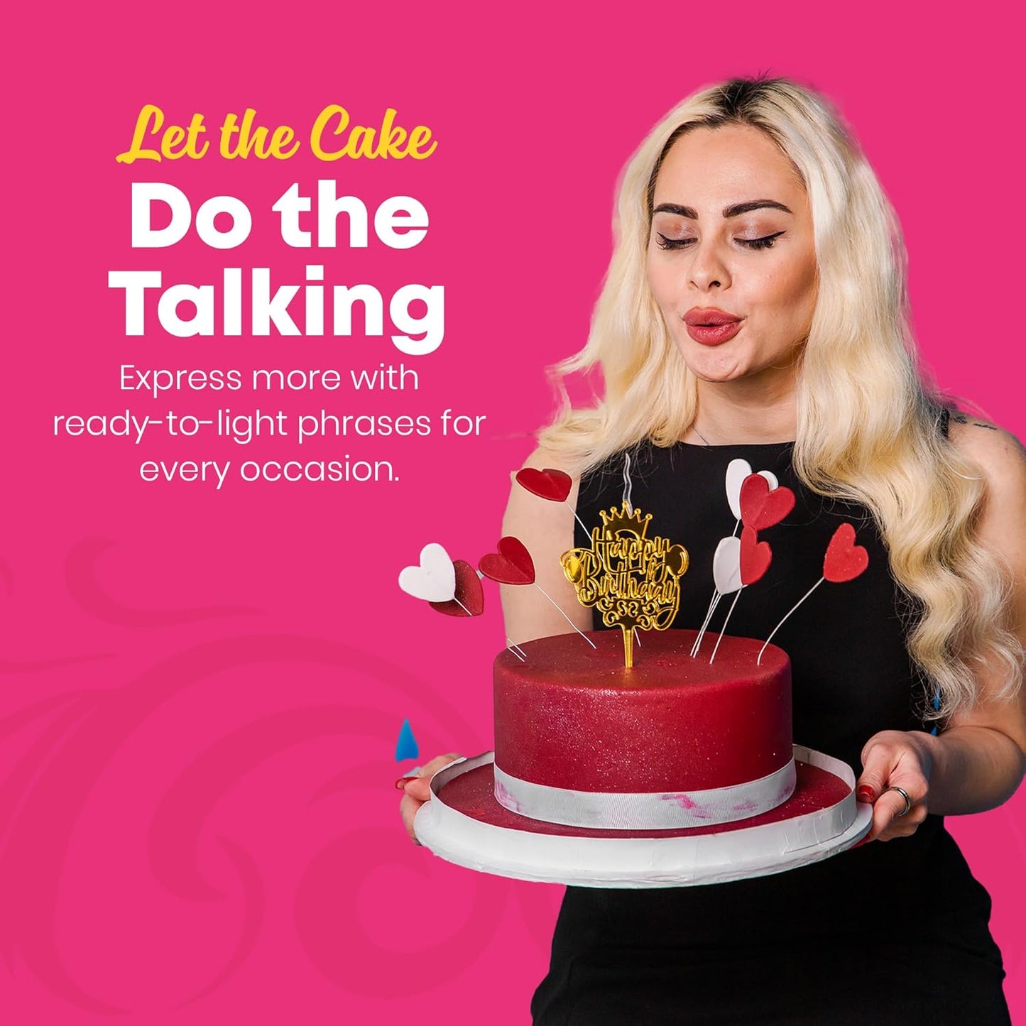 Bride and Groom Reusable Gold Romantic Cake Candle - Luxury Cake Topper Candle for Birthdays, Weddings & Anniversaries - Reusable Food Safe Acrylic, Shiny Mirror Finish - Happy Birthday Cake Topper