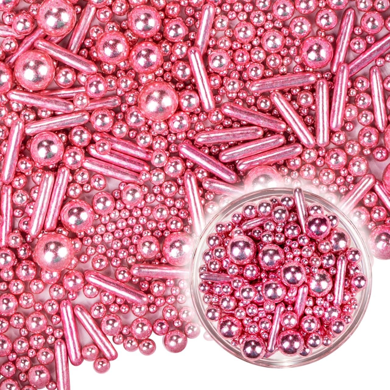 Dazzjoy Rose Gold Pearl Rods Sprinkles, 130g/4.58oz, Mix Size, Pearl Sprinkles for Cupcake Decorating, Cupcake Toppers, Cake Decorations, Ice Cream, Wedding Party Valentines Easter Supplies