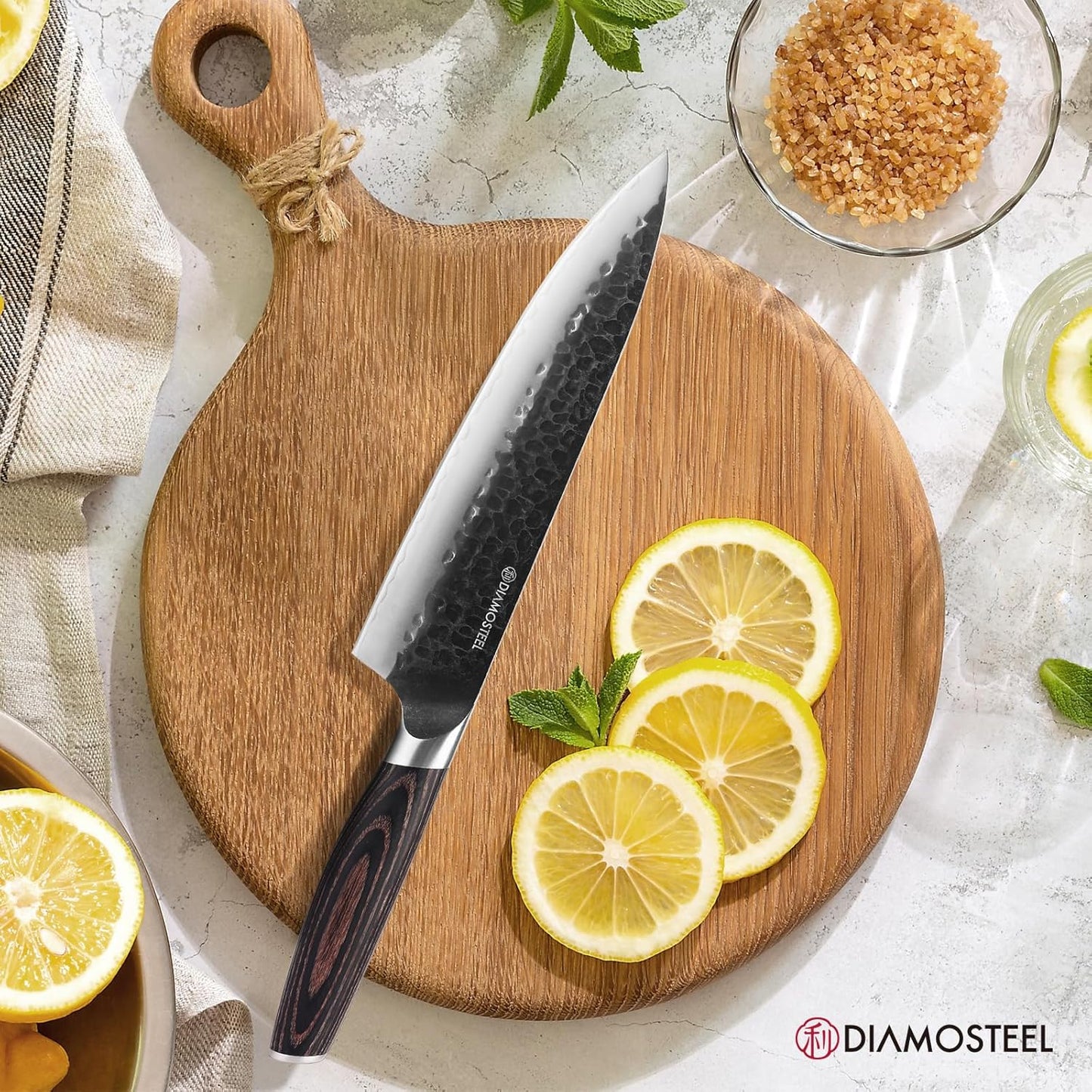 Kitchen Knife Set - 3 Pieces Knives Set for Kitchen High Carbon 9CR18MOV Steel, Hammered Black Oxide Blade & Pakkawood Handle - Profession Chef Knife Set Elegant Holiday Gift for Chefs