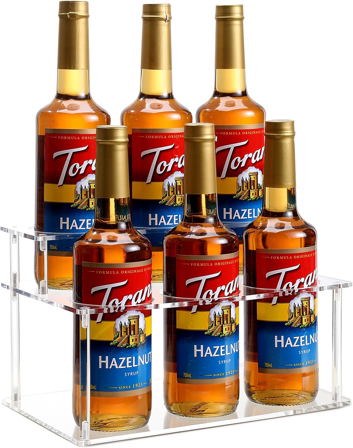 Acrylic Coffee Syrup Rack (6 Bottle Capacity),Syrup Bottle Holder Stand for Coffee Bar,Kitchen.Small Wine Rack for Bar,Family,Storage for Syrup,Wine,Condiments(Transparent)