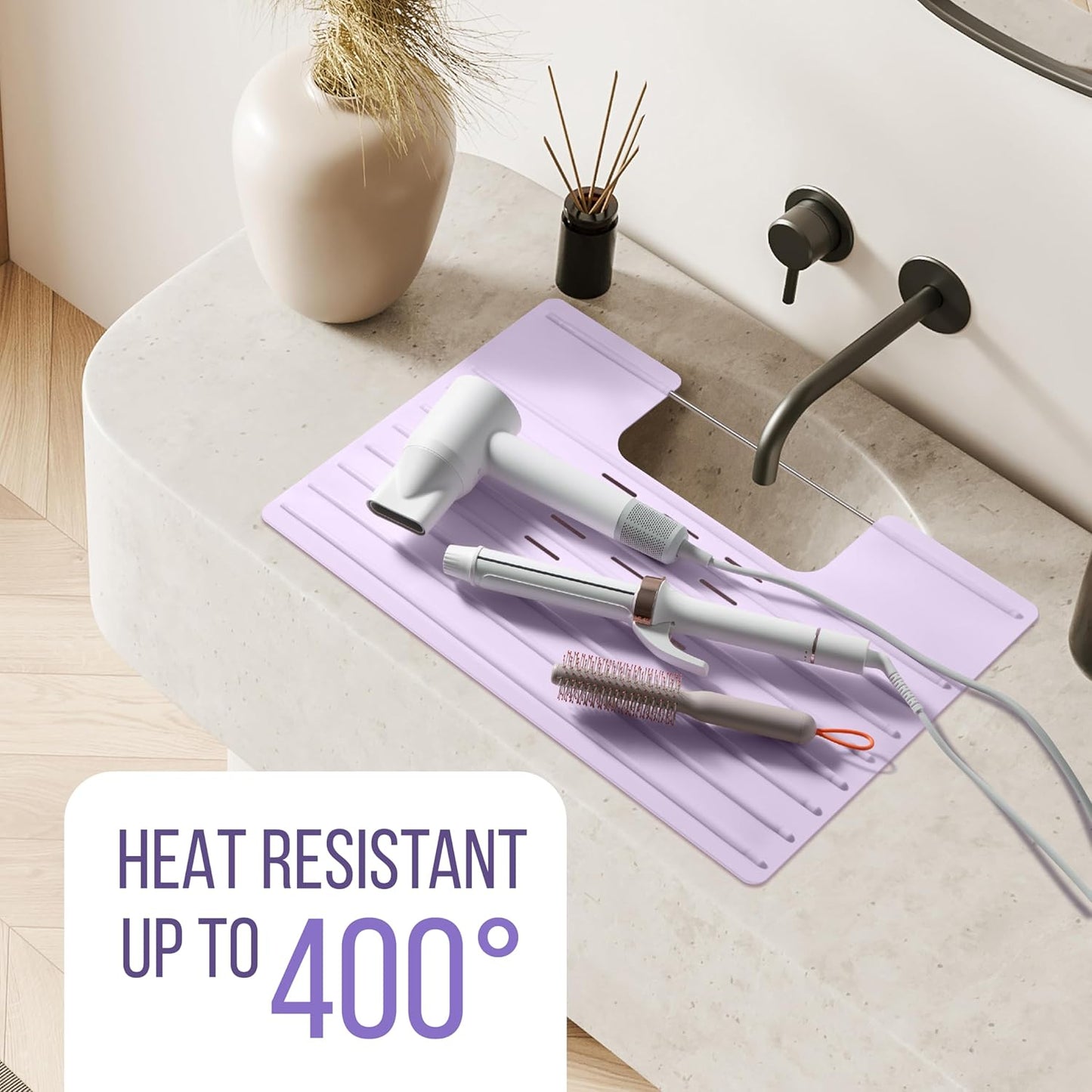 Maplefield Bathroom Sink Cover for Counter Space, Heat Resistant Silicone Sink Mat for Your Beauty Routine, Small Bathroom Space Saver Sink Cover for Makeup (Lavender Large, 22 x 2 x 2 Inches)