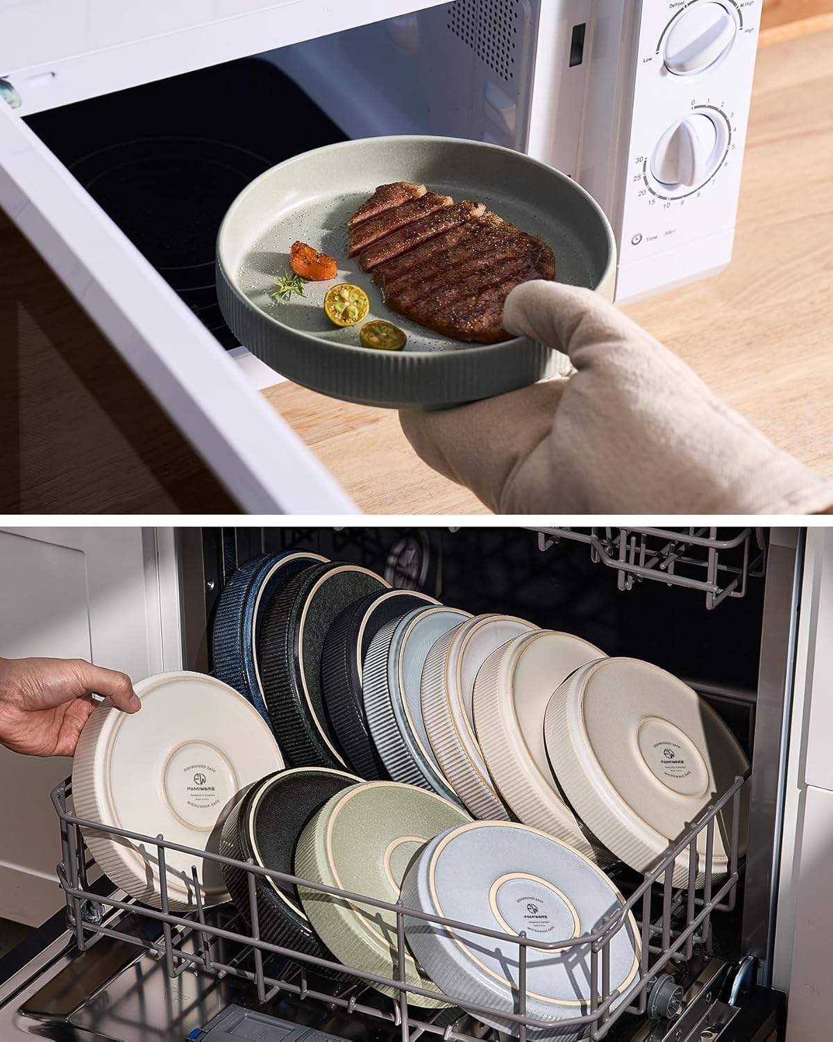 famiware Star 7.5" Pasta Bowls Set, Salad Bowl Set of 4, Double Reactive Glaze, Stackable, Ideal for Your Friend for Housewarming, Festivals, Light Green