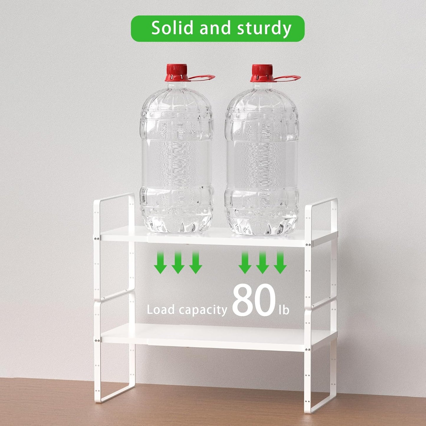 Expandable Cabinet Storage Shelf Stackable Organizer Rack for Kitchen Bathroom Pantry Spice Cupboard Countertop Home Office Desk Heavy Duty Nonslip White Large 3 Pack