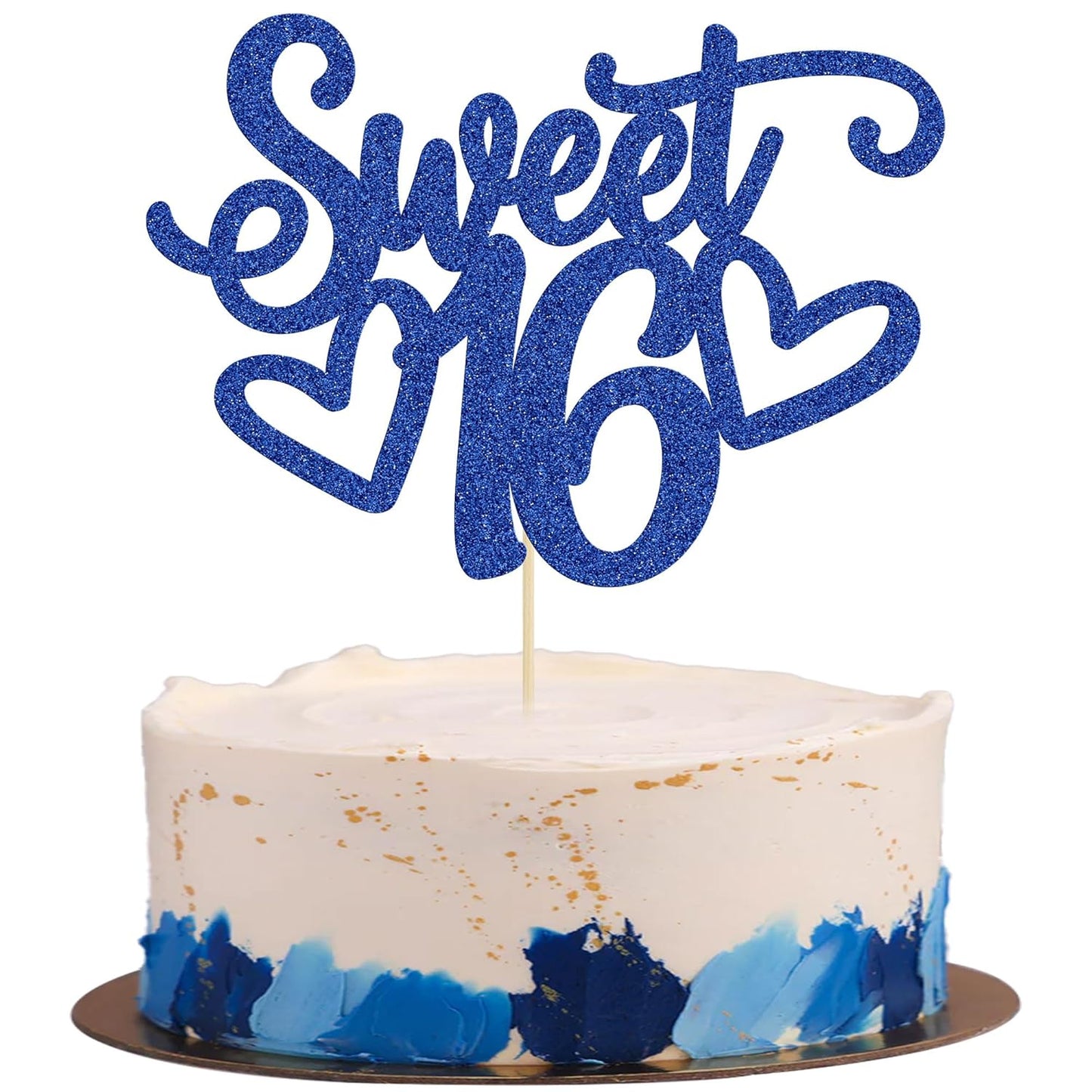 Gyufise 1Pc Sweet Teenager 16 Cake Topper Glitter 16th Birthday Cake Pick for Cheers to 16 Years Old 16th Birthday Party Cake Decorations Supplies Blue