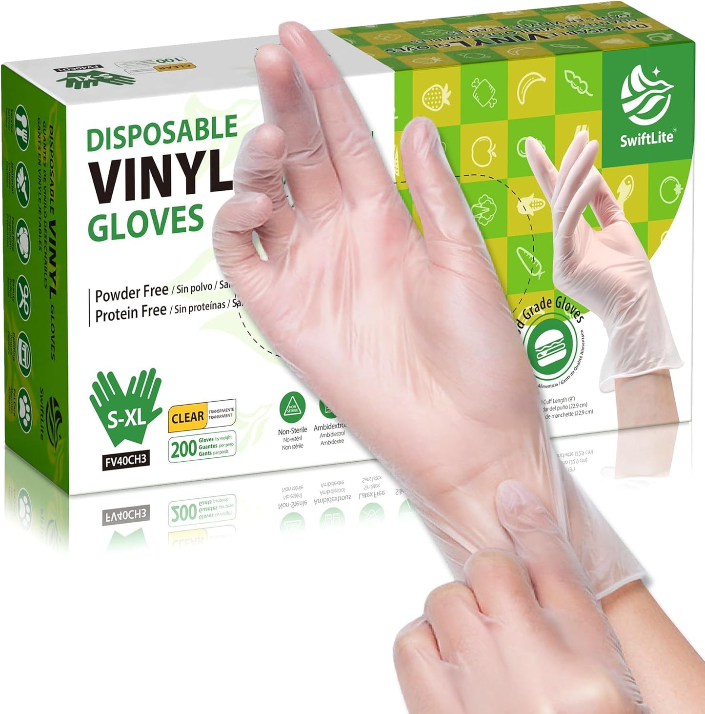 Disposable Vinyl Gloves, Food Safe, Latex-Free Powder-Free Clear Plastic Gloves for Cooking, House Clean, Food Prep