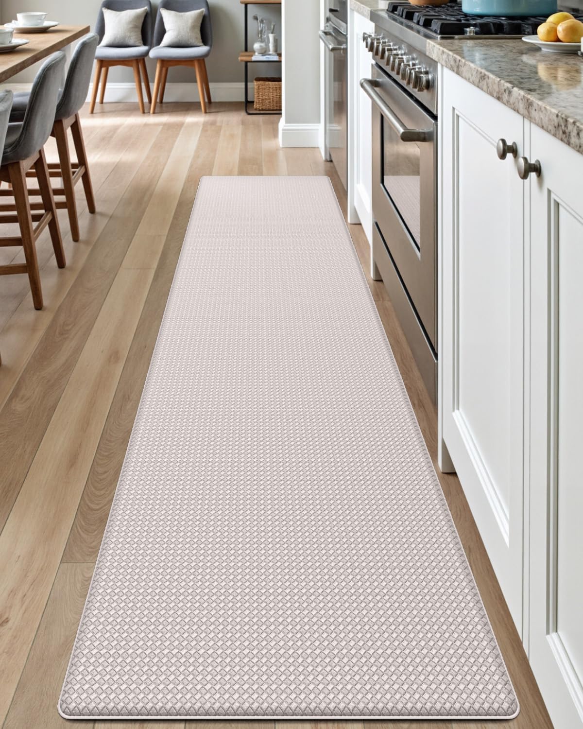 DEXI Kitchen Floor Mats Cushioned Anti Fatigue, 17x79, Large Long Standing Runner Rug Waterproof, Comfort Memory Foam Padded for Front Sink Laundry, Beige White