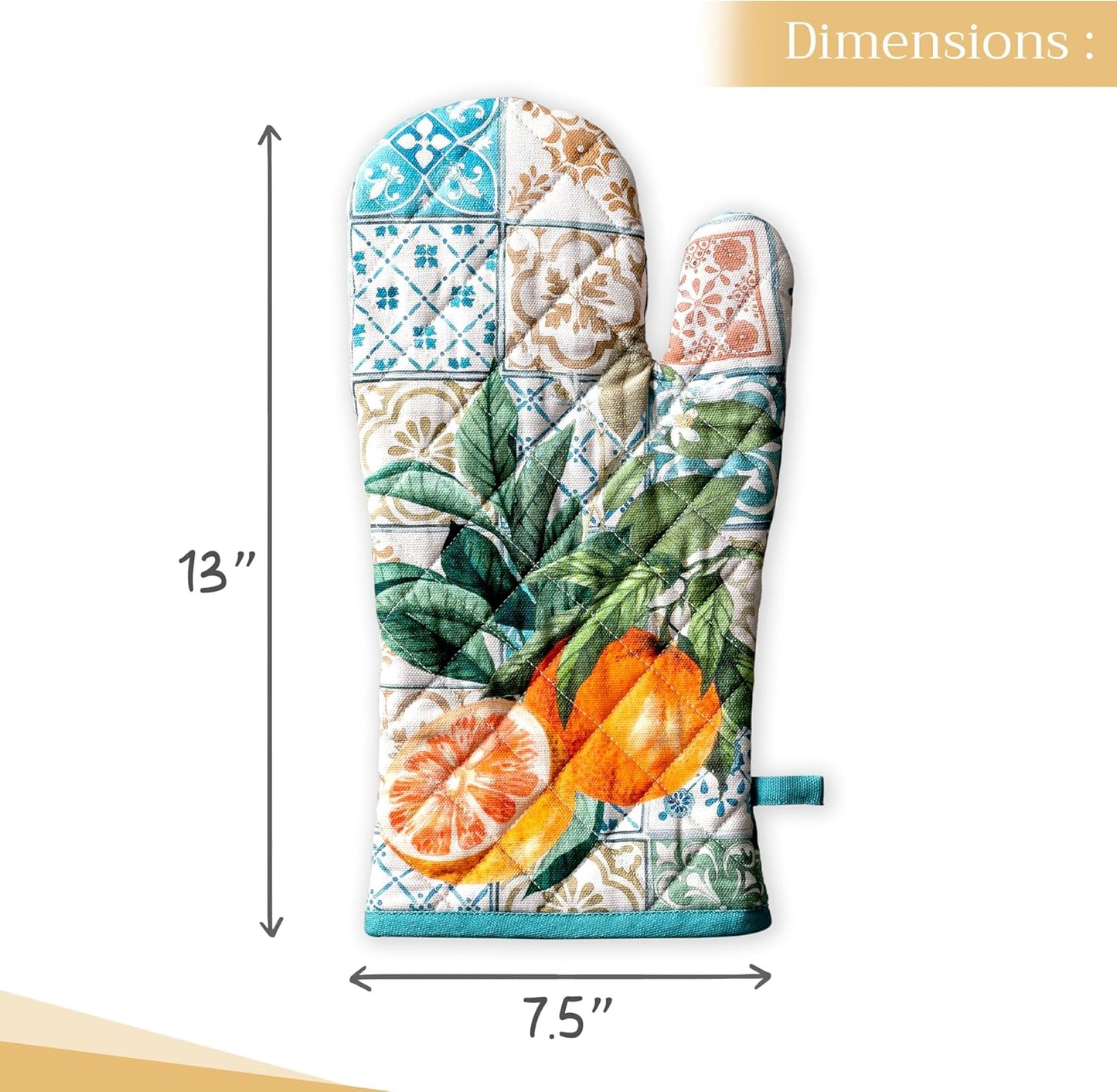 Maison d' Hermine Oven Gloves 100% Cotton Oven Mitt 7" x 13" with Loop Heat Resistant, BBQ, Cooking Gloves, Baking, Grilling, Kitchen, Handling Hot Pans Spring/Summer (Pack of 1, Agrume)