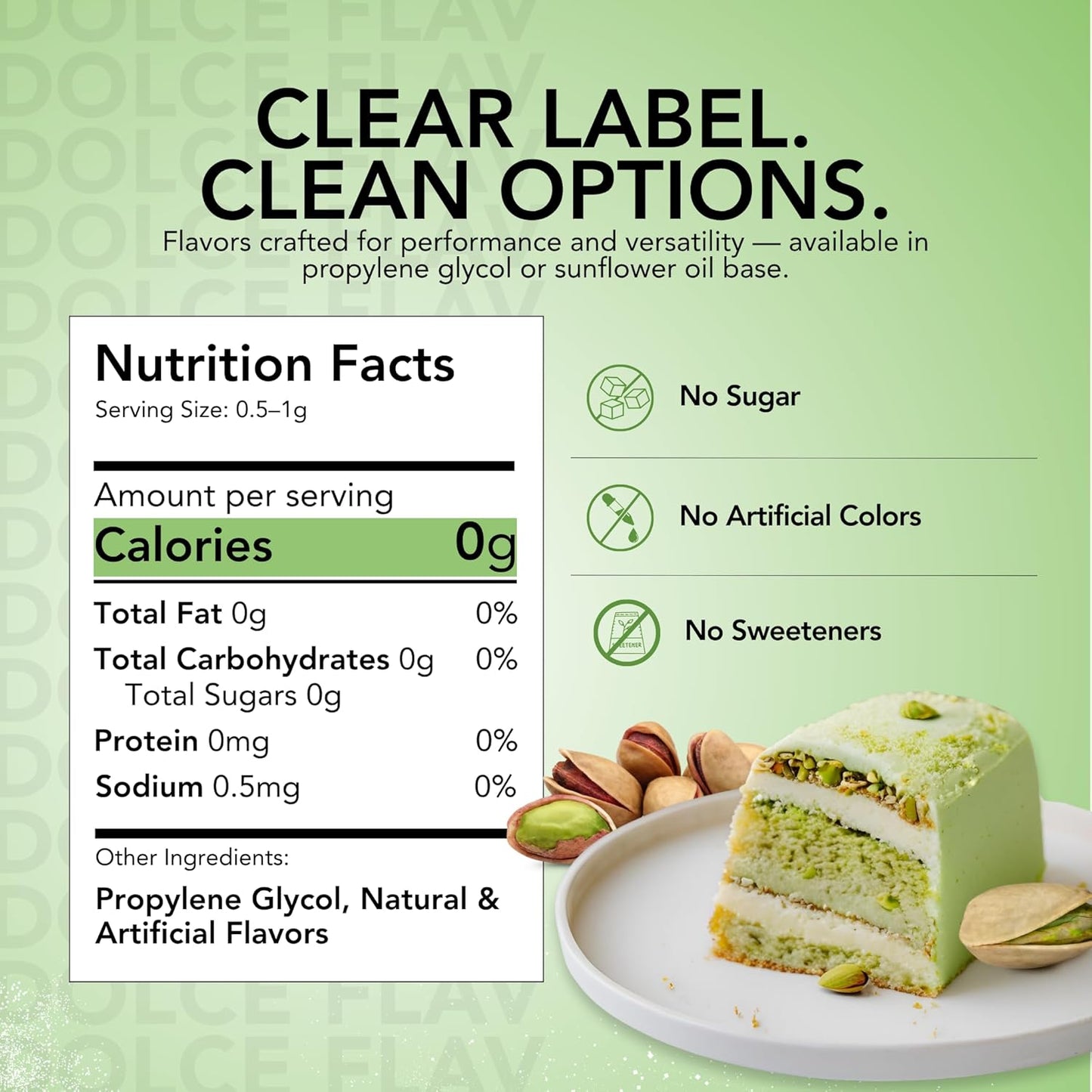 Dolce Flav Pistachio Extract – 2 Ounce Water-Soluble Kosher, Sugar-Free, Concentrated Nutty Pistachio Flavor for Baking, Ice Cream & Pastries, Includes Measured Dropper