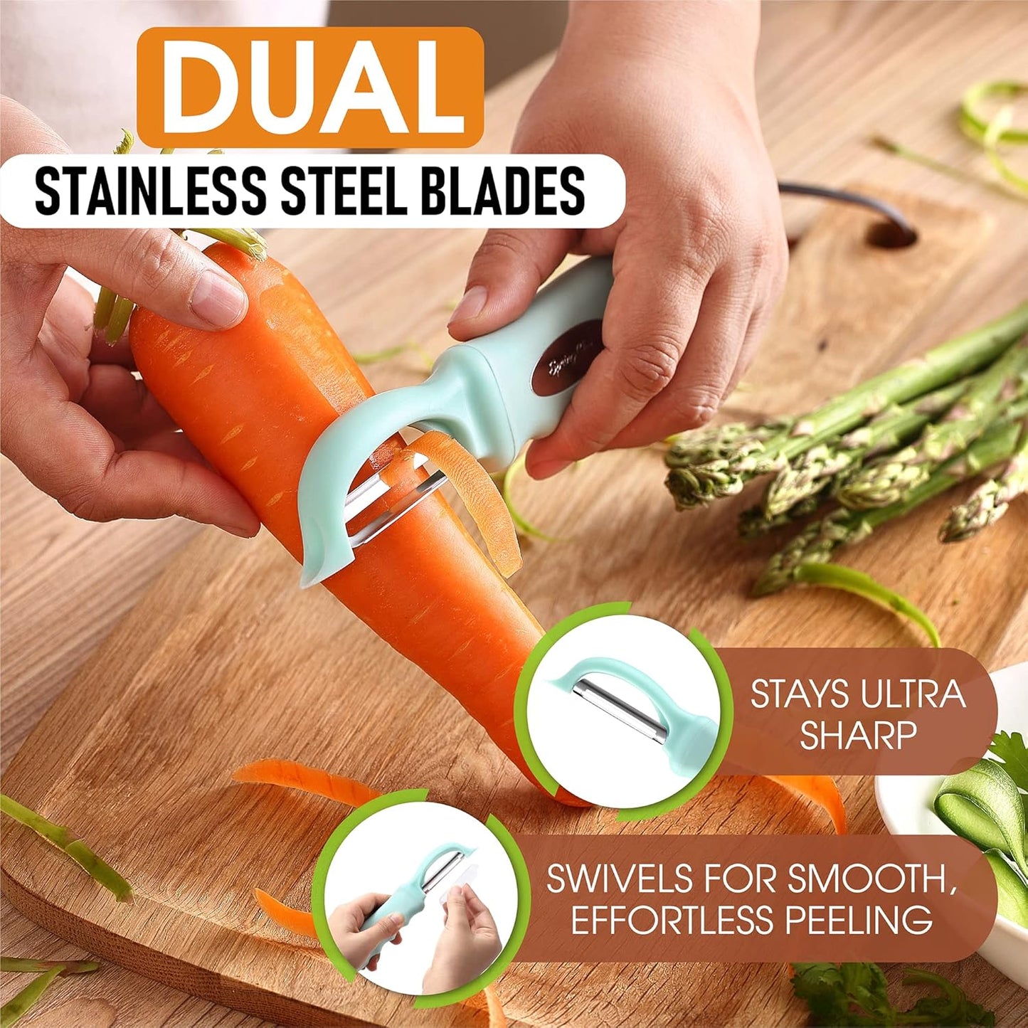 Spring Chef Premium Stainless Steel Vegetable Peeler, Dishwasher Safe Potato Peelers for Kitchen with Soft Grip Handle, Perfect for Apple, Fruit, Veggie, Carrot, Cucumber, Ginger - Set of 2 - Mint