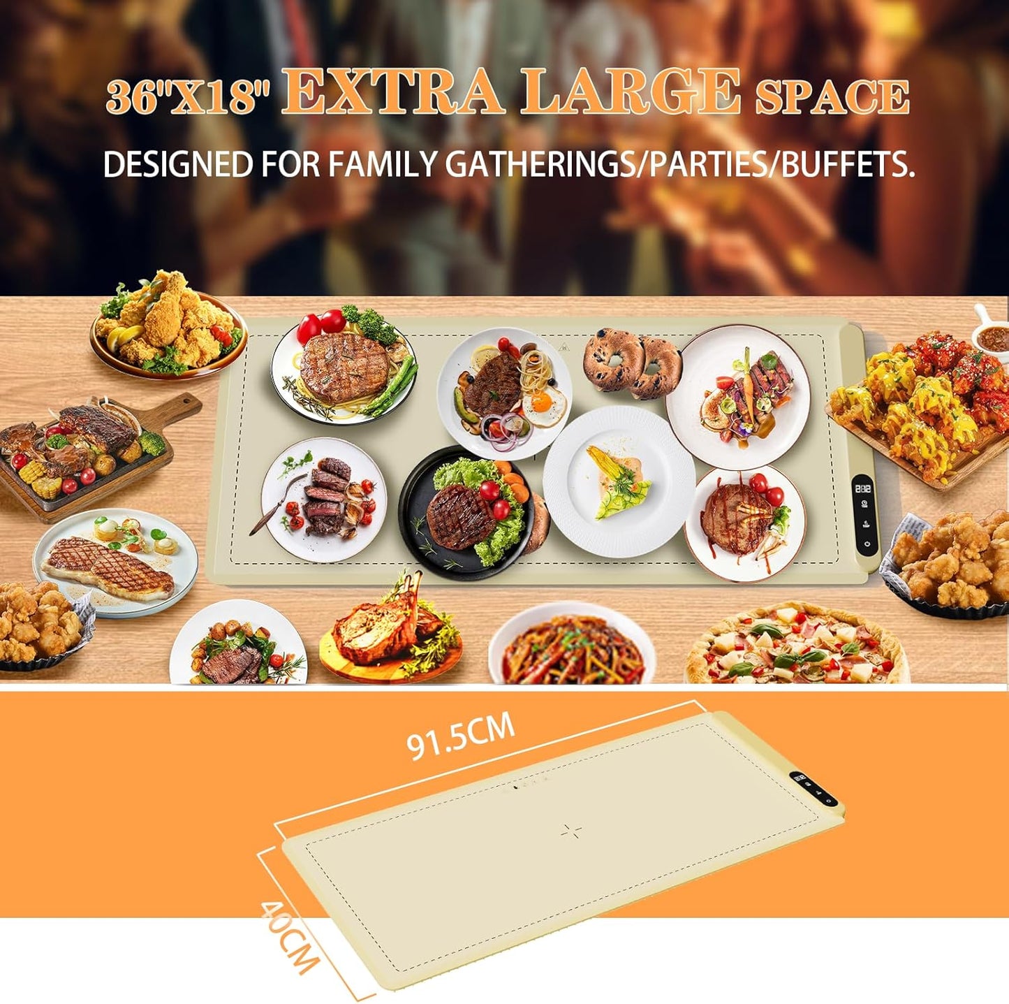 Extra Large 36''X18'' Warming Mat for Party and Families - Upgrade Graphene Fast Heating Electric Warming Tray for Buffet Daily Use, Portable Roll Up Silicone Food Warmer with 6 Temp-Settings