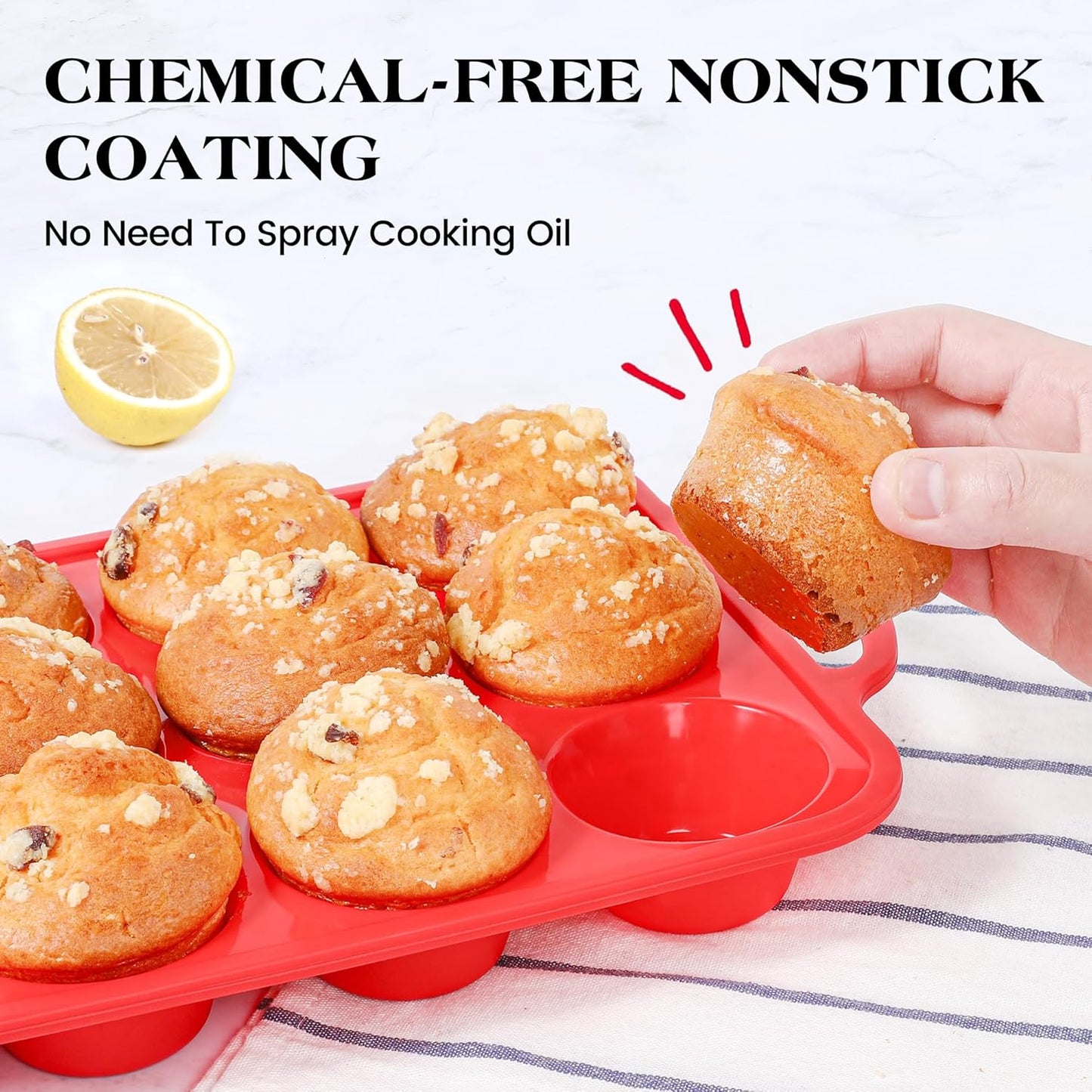 2 Pcs Silicone Muffin Pan for Baking with Metal Frame, Nonstick 12 Cup Regular Size Cupcake Pan, Silicone Muffin Tray for Egg Bites (Red)