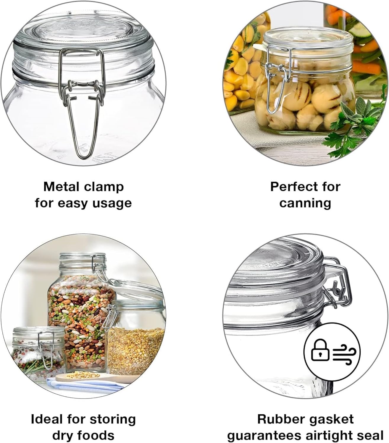 Bormioli Rocco Fido 5L Glass Jar - 169oz Airtight Storage with Metal Clamp & Rubber Gasket - Ideal for Fermentation, Home Canning, Dry Food Storage - Great for Kitchen Organization, Made in Italy