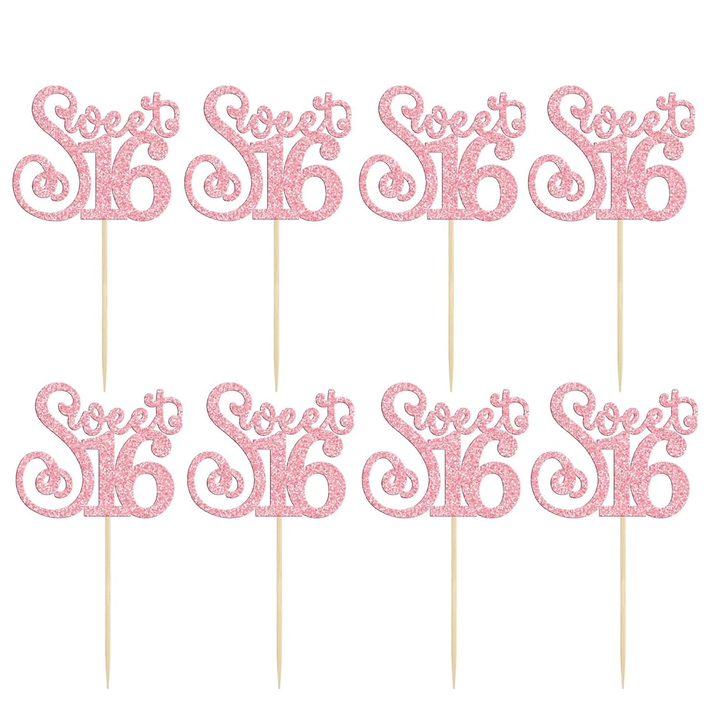 Gyufise 24 Pack Happy Sweet 16 Cupcake Toppers Glitter Sixteen 16th Birthday Cupcake Picks Cheers to 16 Years Old Cupcake Decorations for 16th Birthday Anniversary Party Cake Decorations Supplies Pink