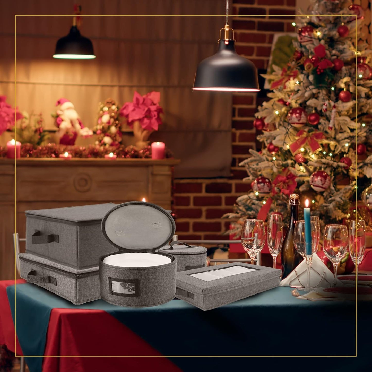 Homelux Theory 2pc Dessert Storage with Lid, Hard Shell China Storage Containers, Heavy Duty Dinnerware Storage Box with 24 Felt Pads and Thick Surface for Dishes and Dinner Plate, Move Out Essentials